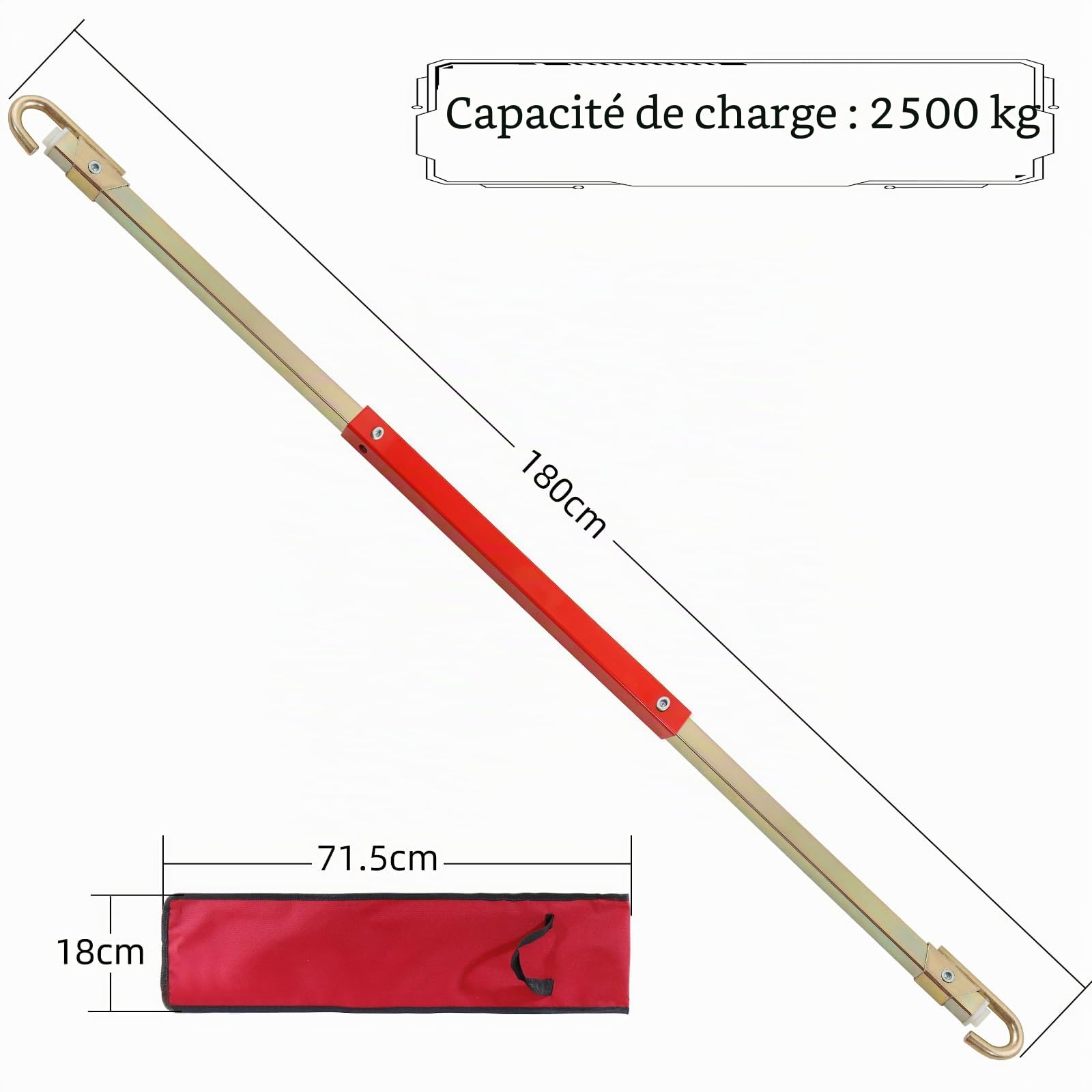 CCLIFE Barre de Remorquage 2500 kg 180 cm Acier