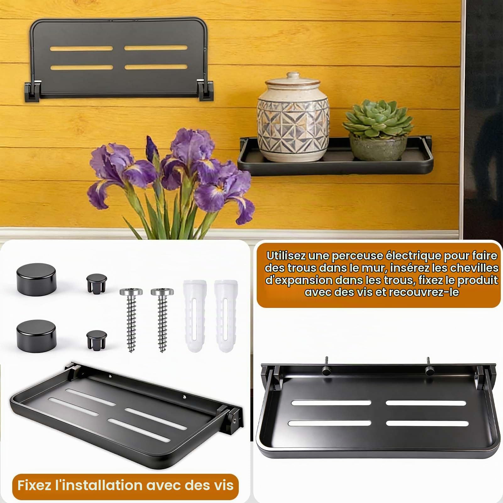 LEONTOOL Étagère murale pliante alu camping-car