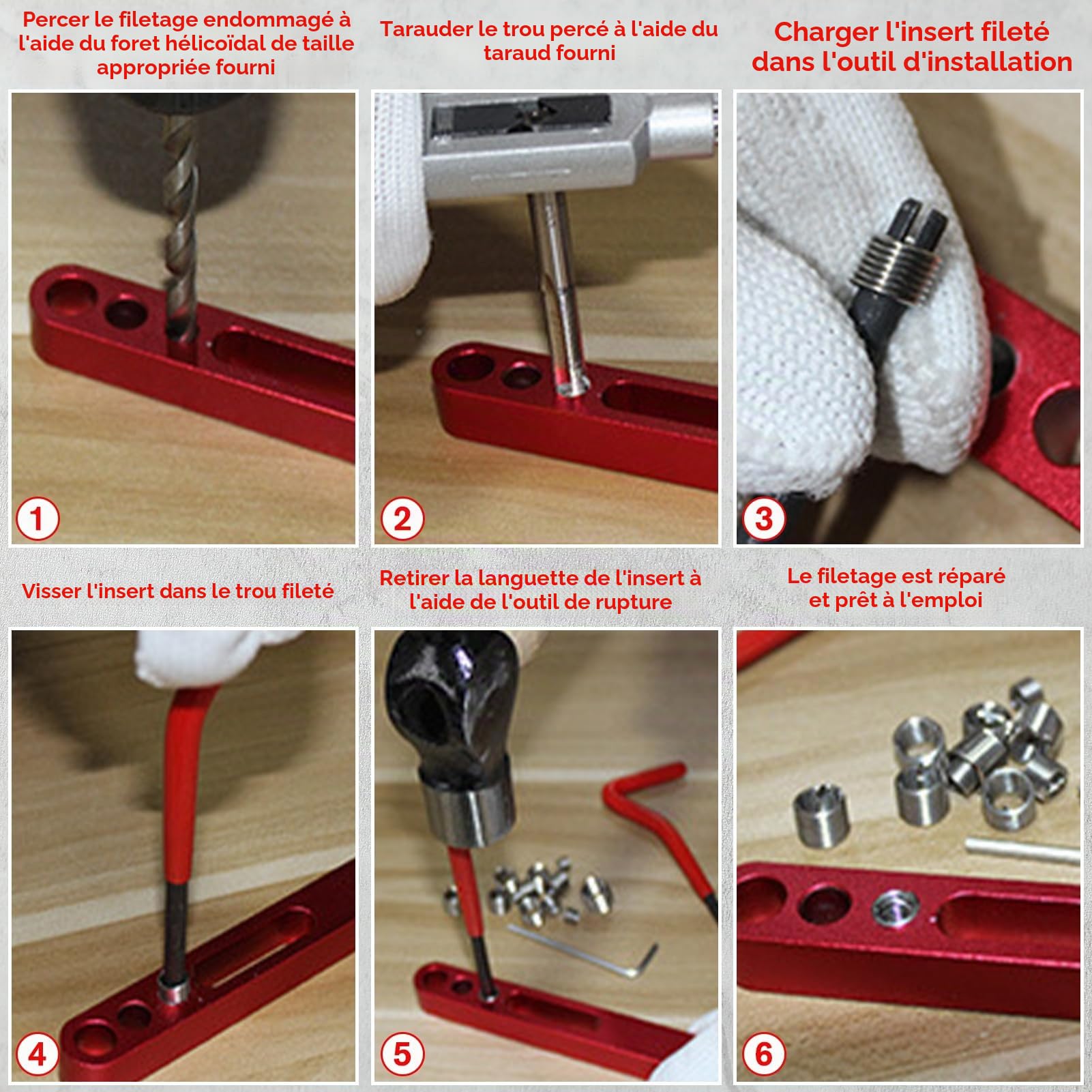 LEONTOOL Kits de Réparation Filetés M8x1.25 30 pièces