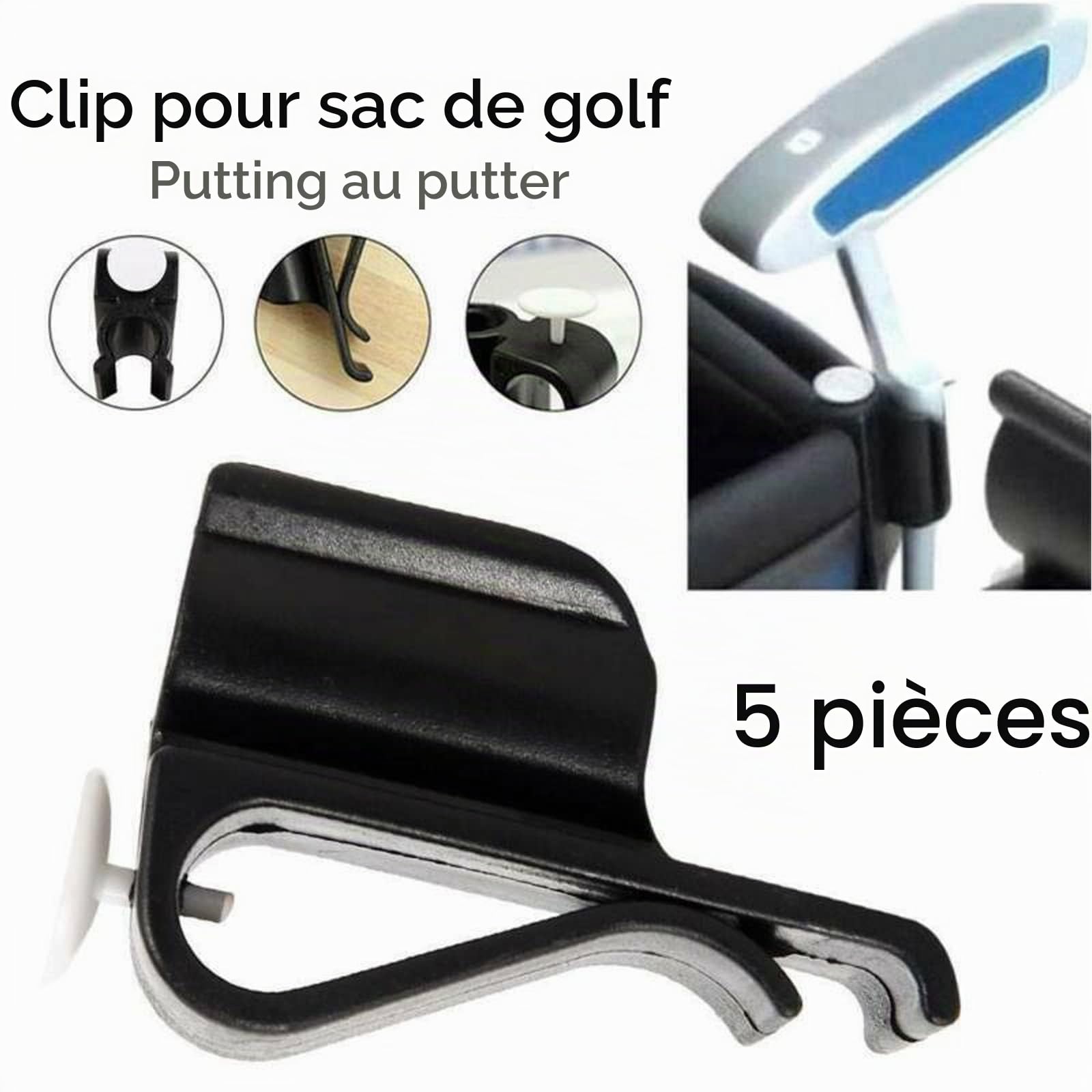 OUKENS Clip Putter Golf Porte-Club Noir Lot de 5