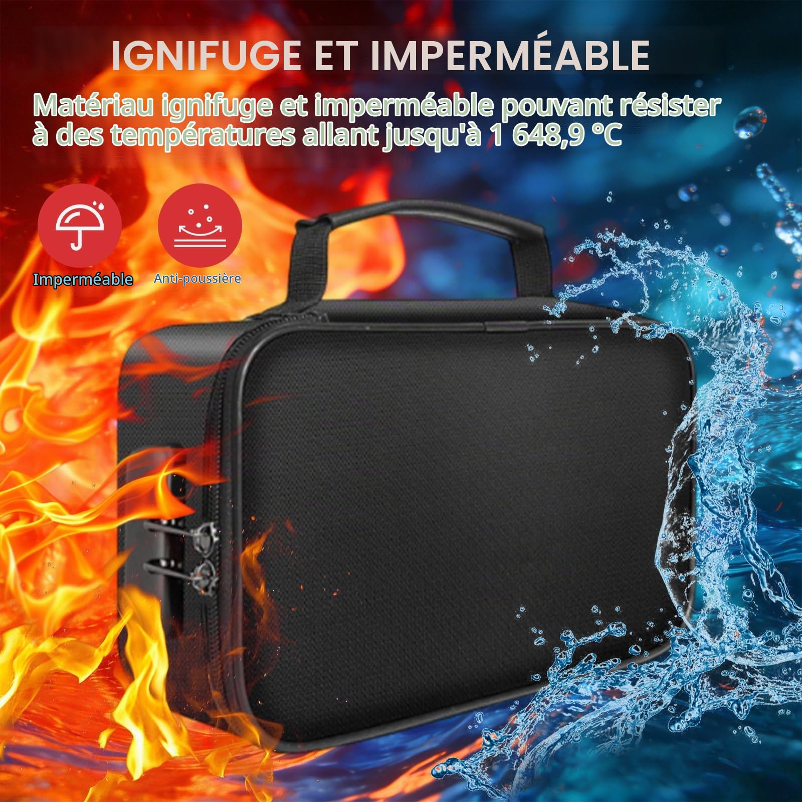 OUKENS Cuisine maison pochette documents noire 24x14x7 ignifugée