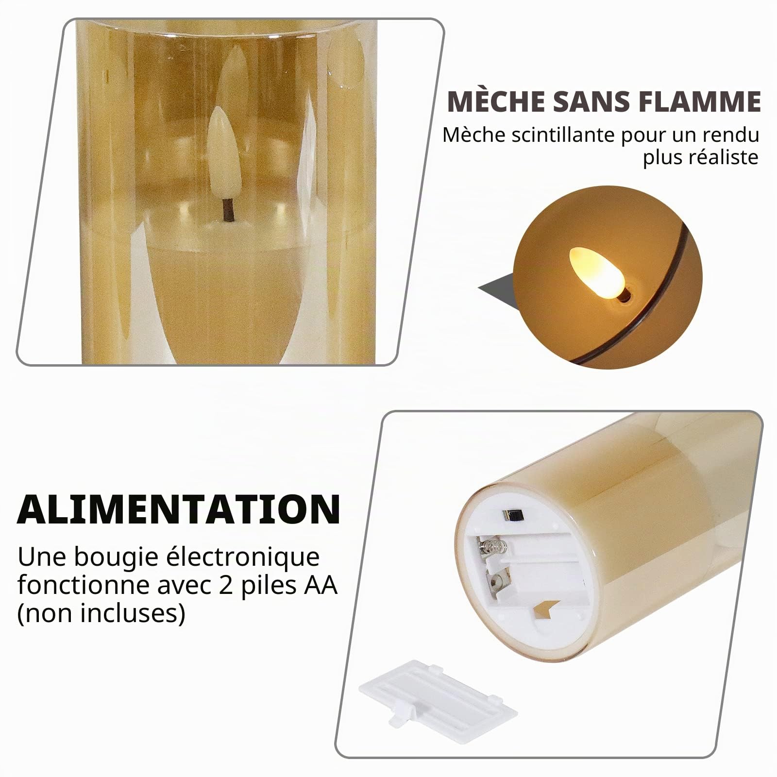 CCLIFE DIY Tools bougies LED verre doré 3 pièces télécommande