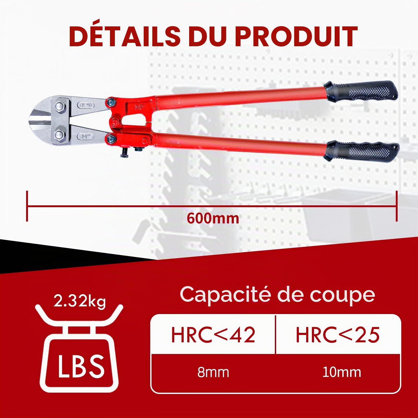 CCLIFE DIY Tools coupe-boulons 600mm 8mm Cr-Mo