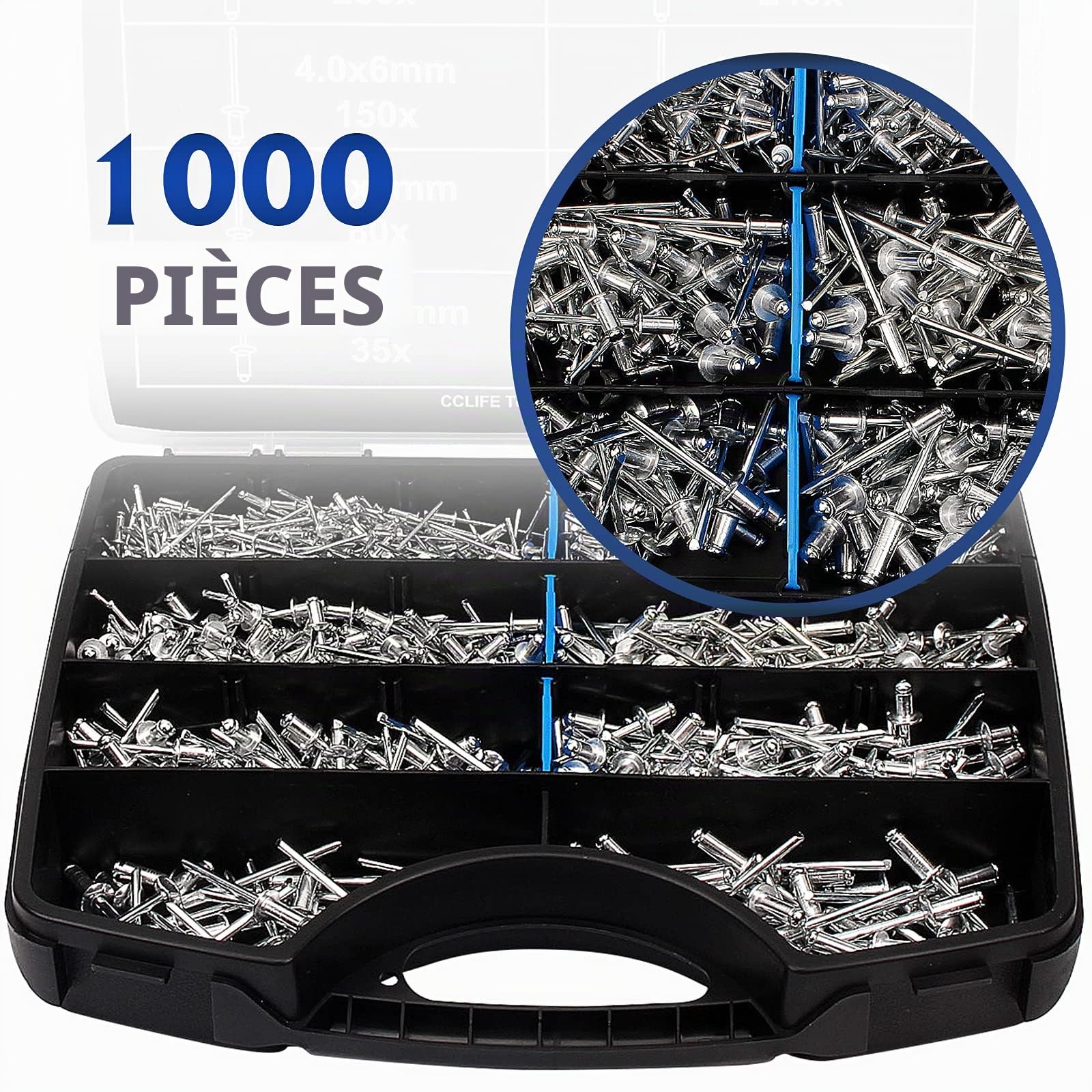 CCLIFE Rivet Guns boîte rivets aveugles alu 1000 pièces