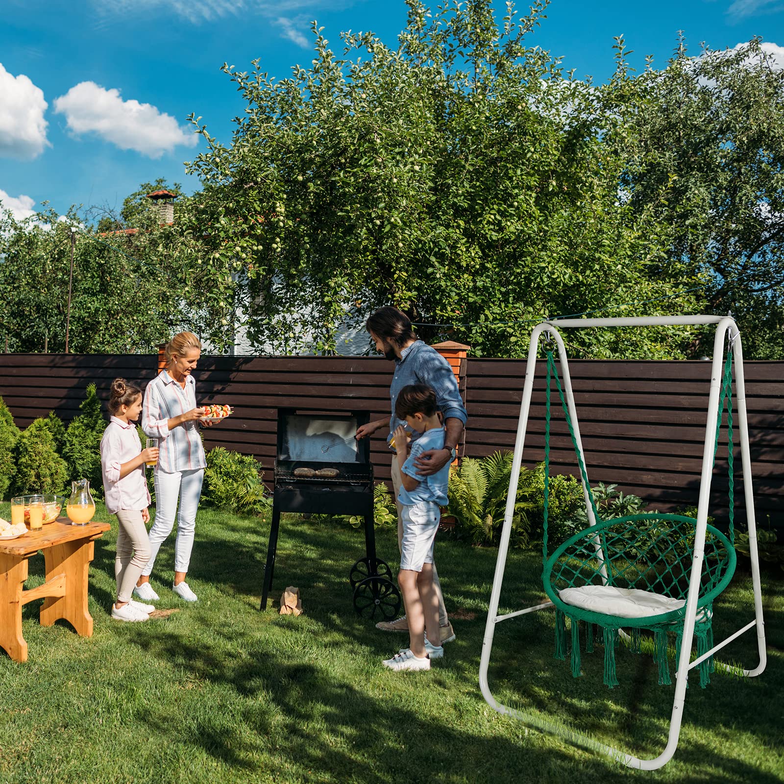 CCLIFE Fauteuil suspendu macramé vert 100 kg avec support