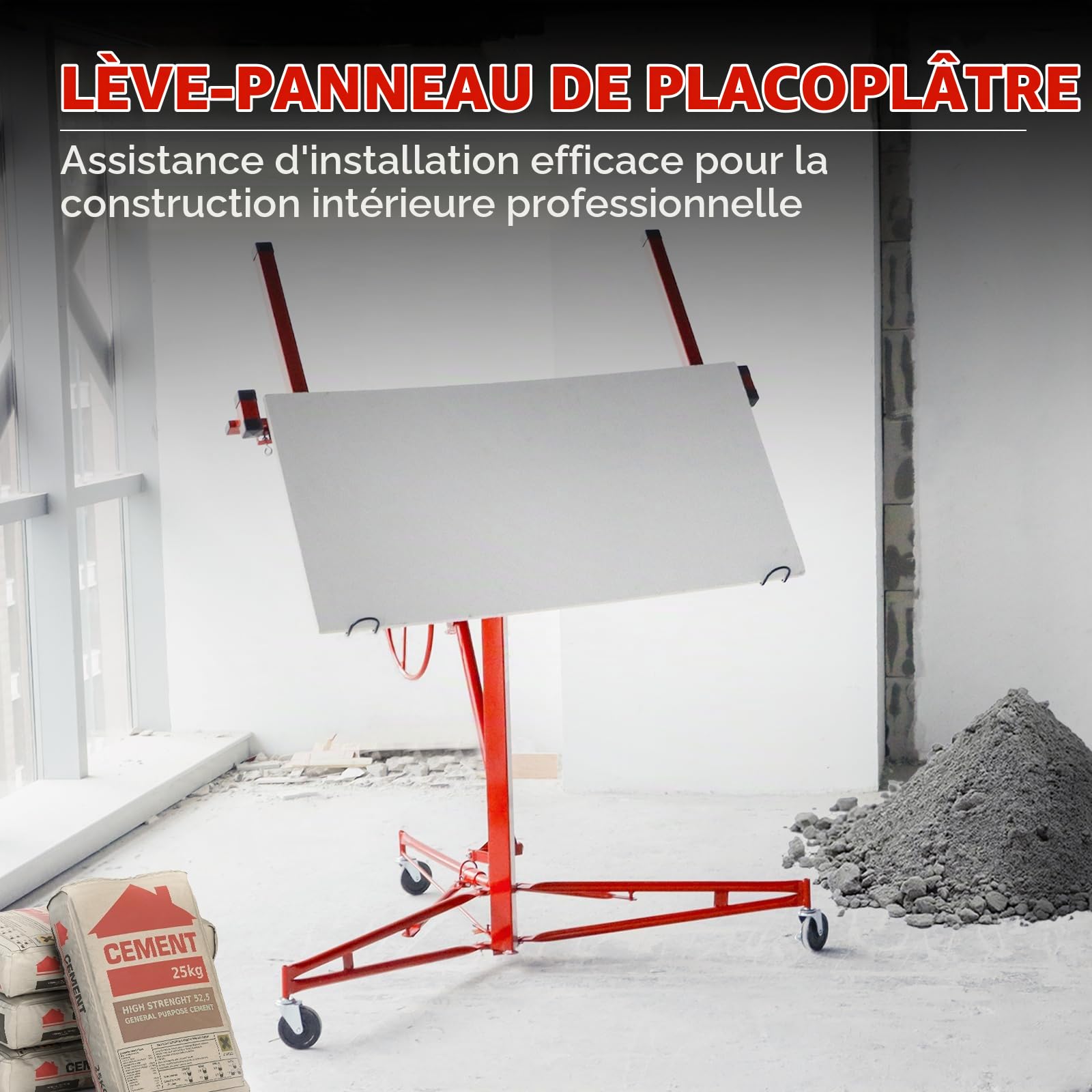 CCLife DIY Tools lève-plaque pliable rouge 68 kg 140-350 cm