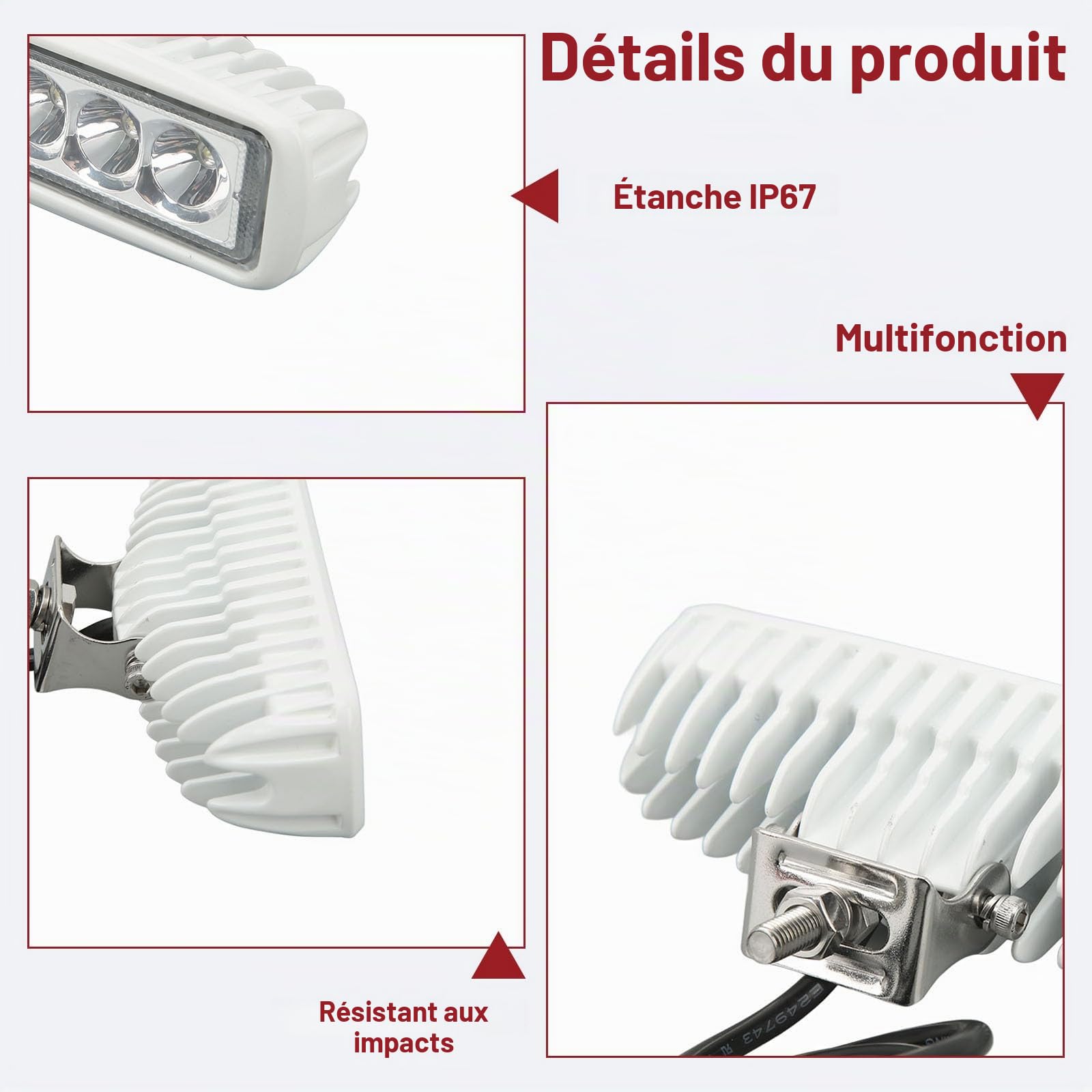 OUKENS lampe de travail LED bateau 12V-24V IP67 6 LED