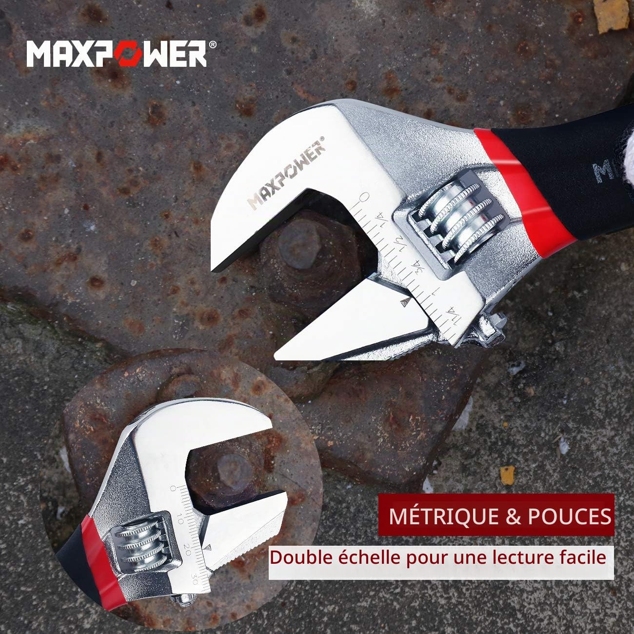 MaxPower Clés à Molette 150+200 mm Lot de 2 Cr-V