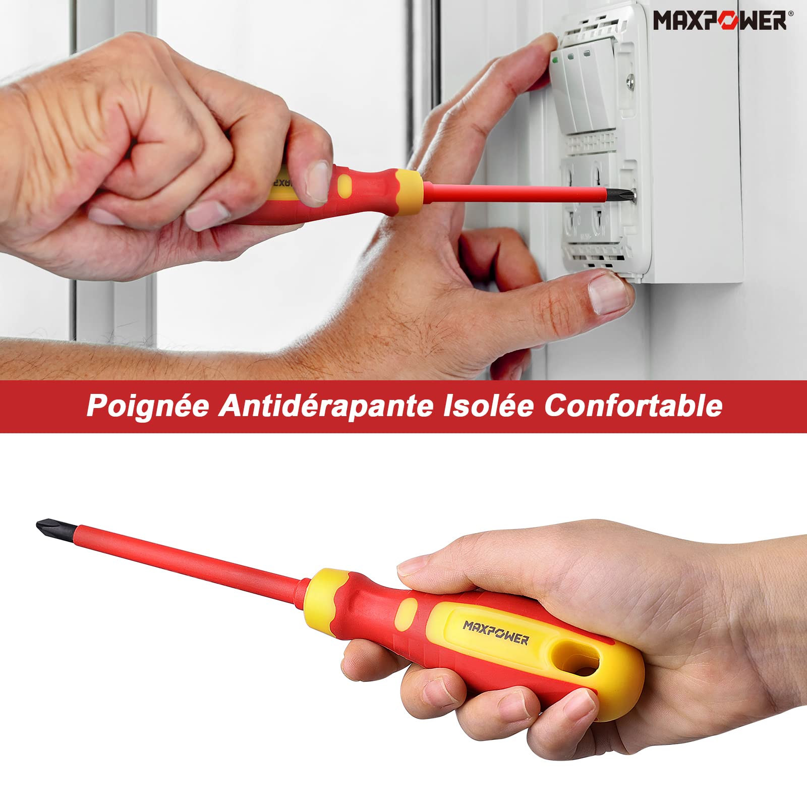 MaxPower Outils isolés 7 tournevis 1000V VDE + testeur