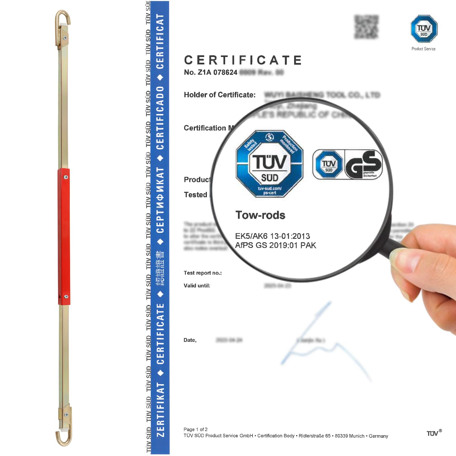 CCLIFE Barre de Remorquage 2500 kg 180 cm Acier