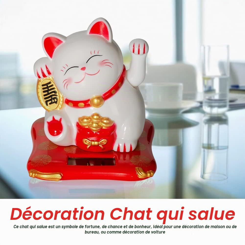 Jadeshay Lucky Cat Chat Solaire Blanc Maneki Neko