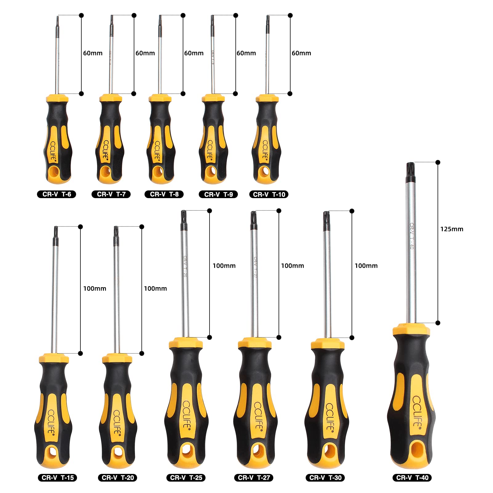 CCLIFE Torx T6-T40 Tournevis Précision 11 Pièces Trou Central