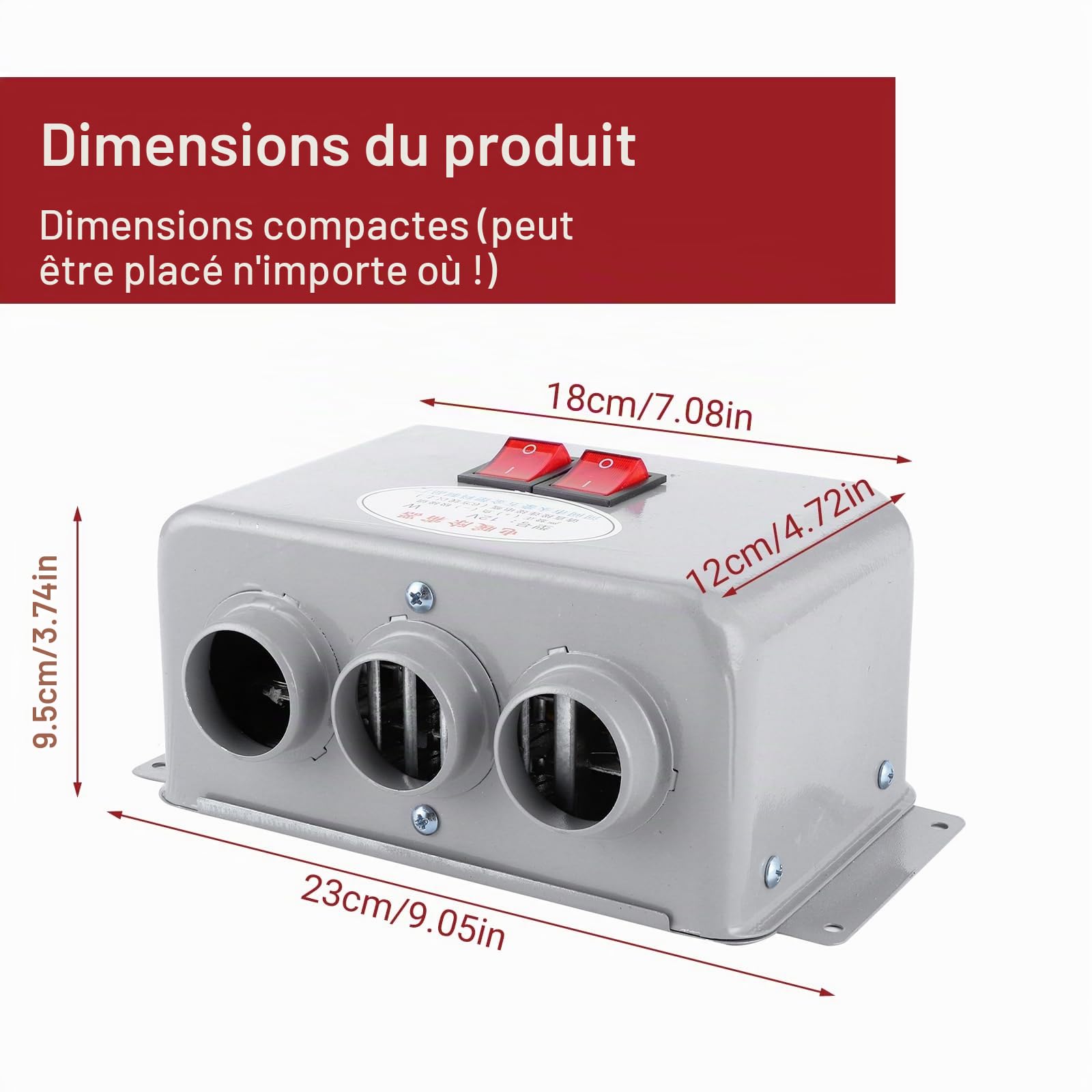 OUKENS chauffage voiture 12V 600W-800W désembuage 3 sorties