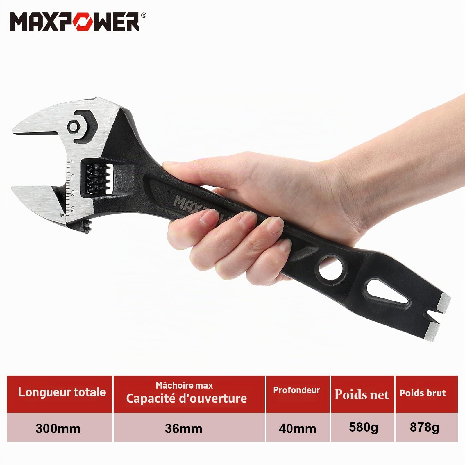 MaxPower Clé clé à molette 3 en 1 300 mm marteau