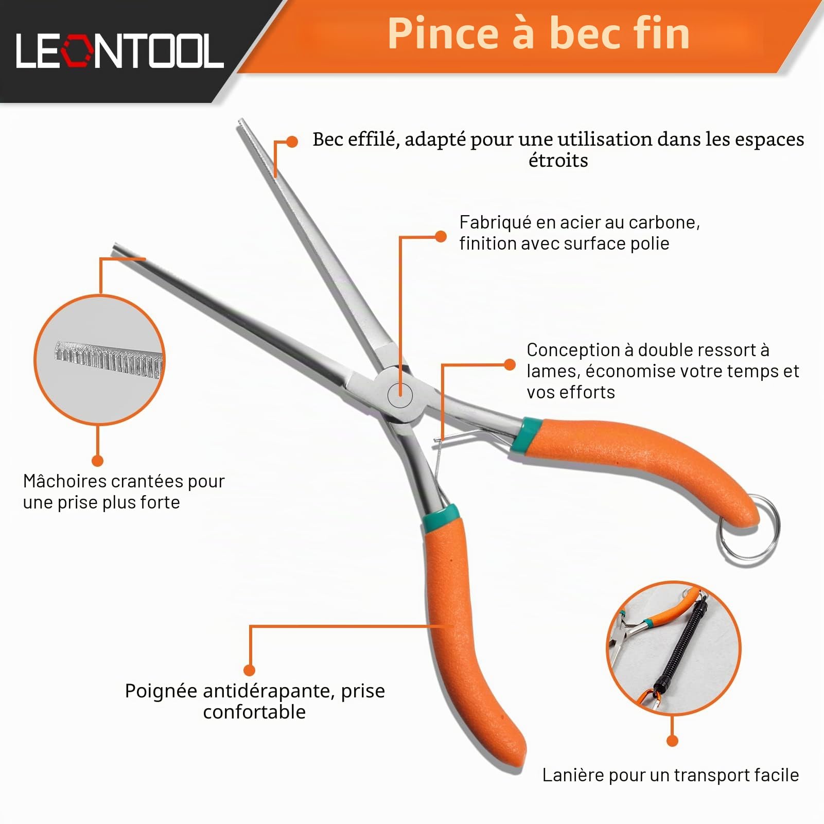 LEONTOOL Pinces pince à bec fin pointe aiguë 17,8 cm