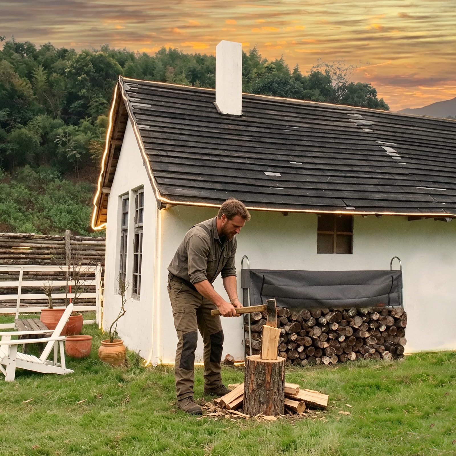 CCLIFE DIY Tools Range Bûches Métal avec Bâche
