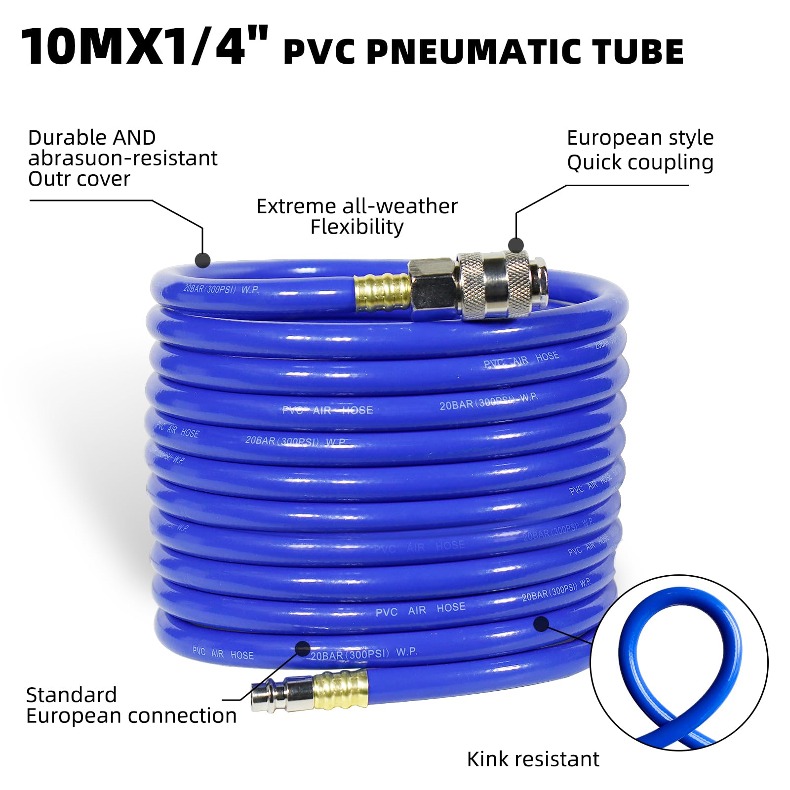 CCLIFE Tuyau Air Comprimé PVC 10m 1/4" 20 Bars