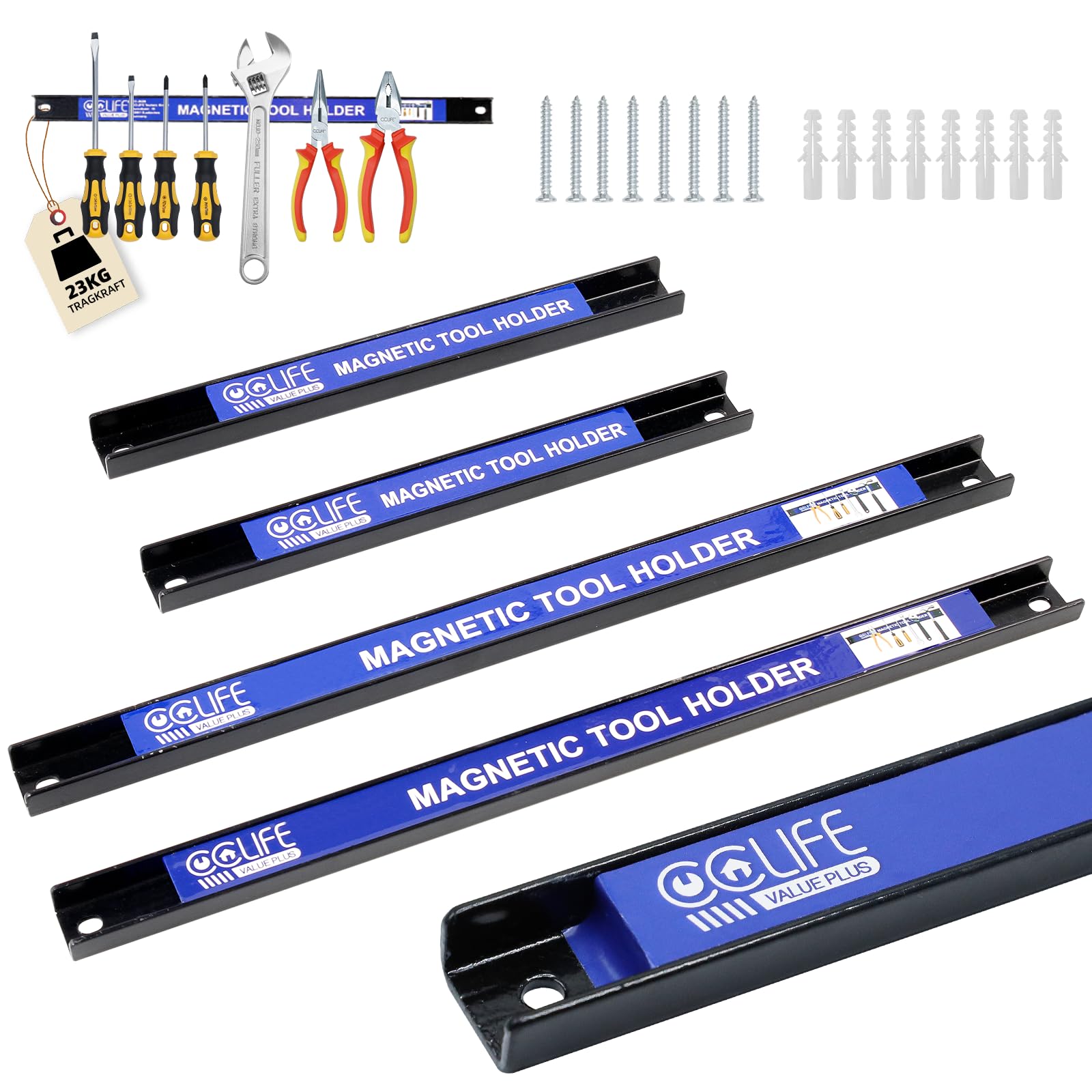 CCLIFE DIY Tools 4 barres magnétiques 23+37cm 9+15kg