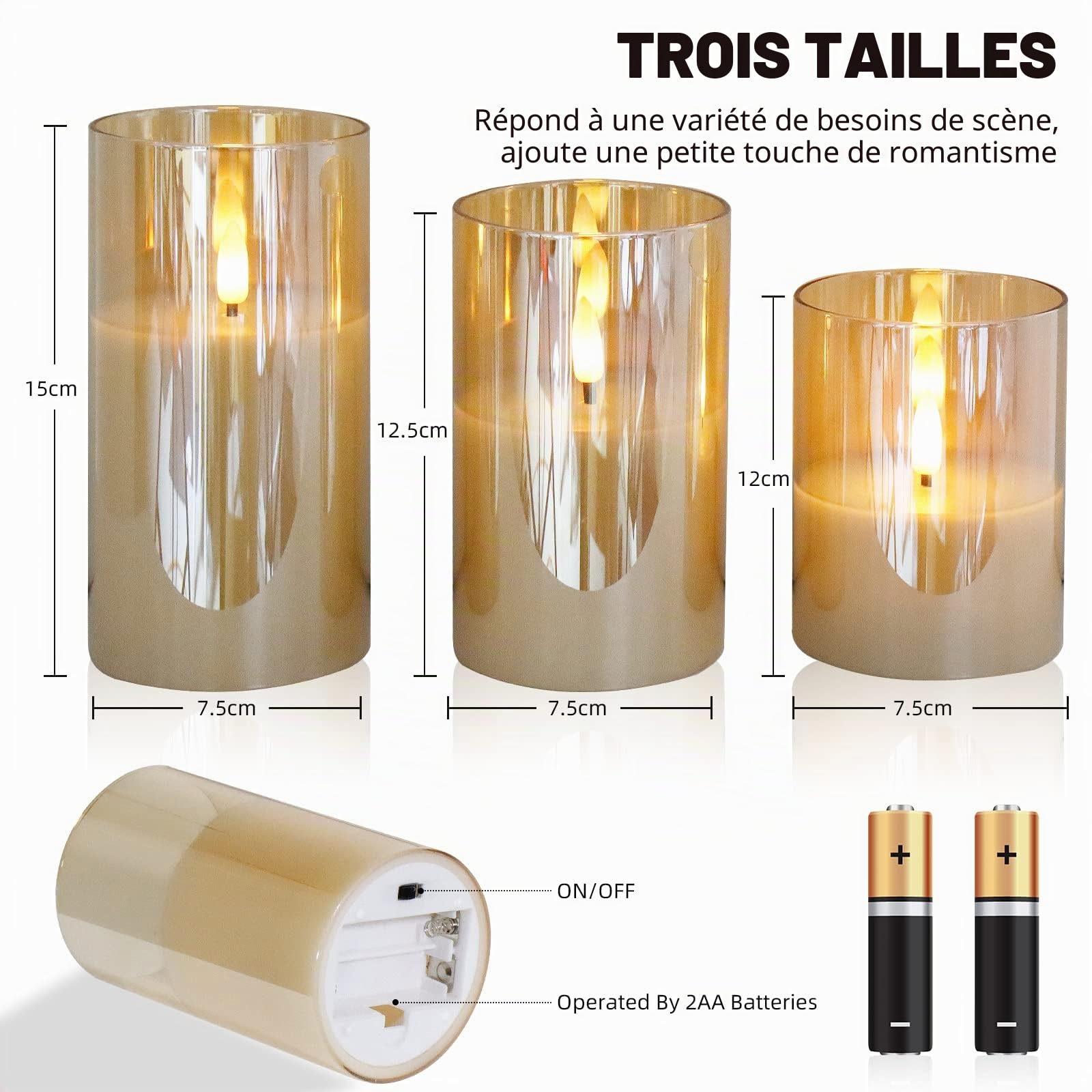 CCLIFE DIY Tools bougies LED verre doré 3 pièces télécommande