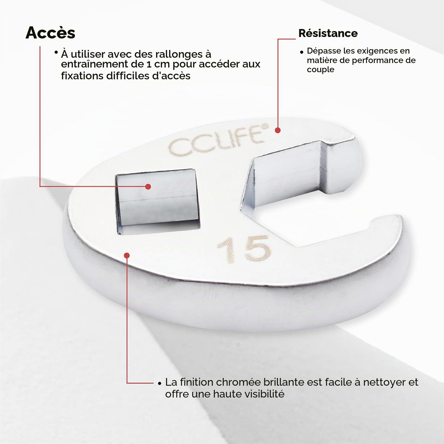 CCLIFE Wrenches Jeu 10 clés crowfoot 10-22mm 3/8 CR-V