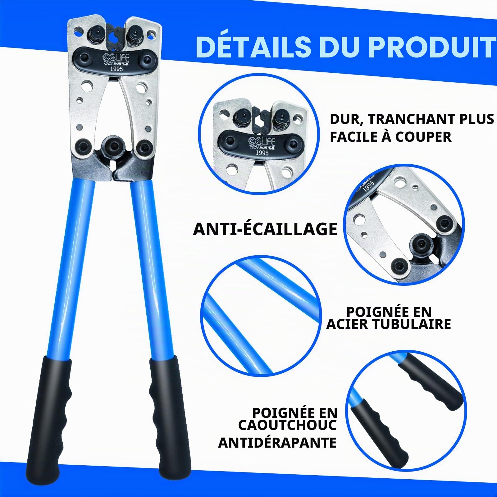 CCLIFE Electronic Tools pince à sertir cliquet 6-50 mm²