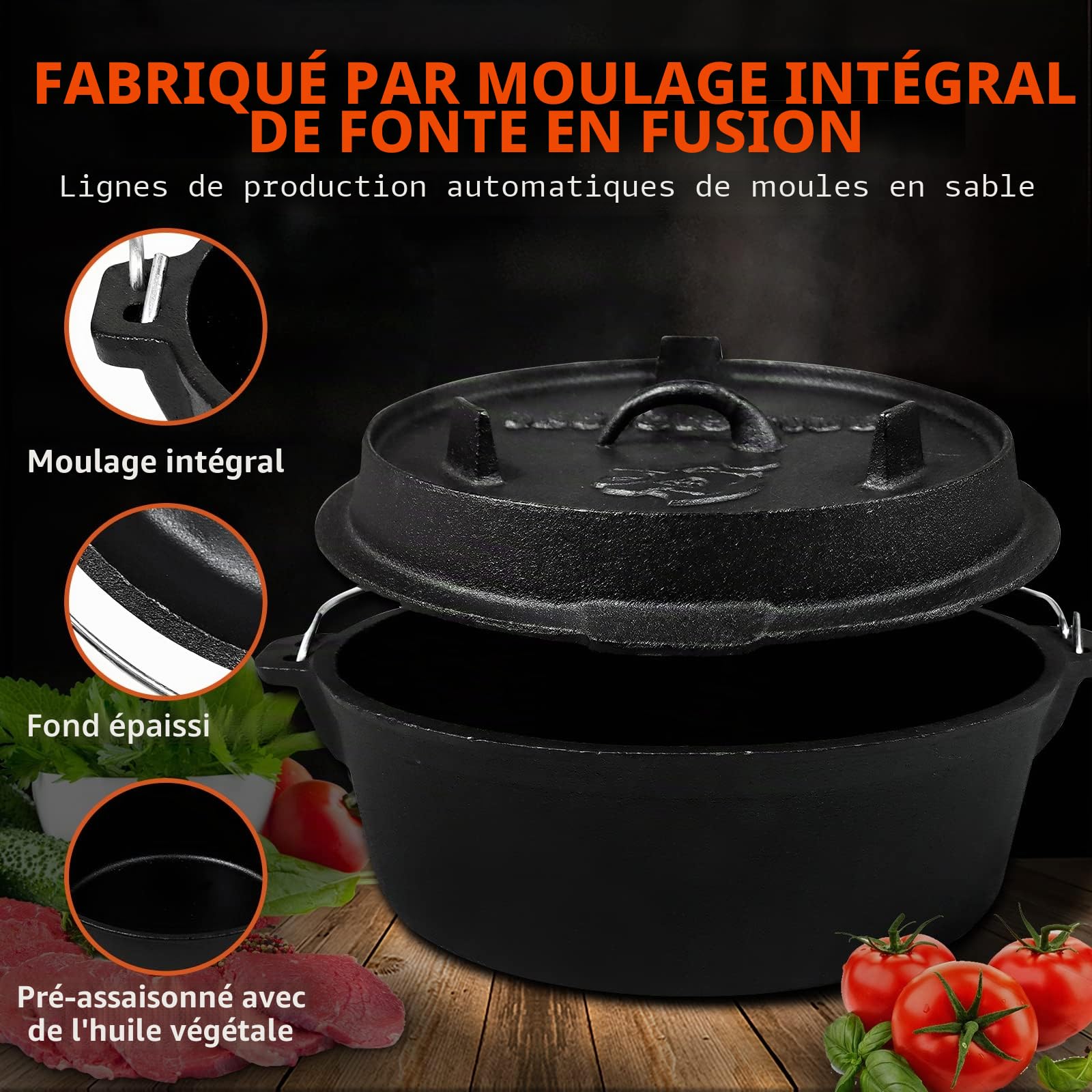 CCLIFE DIY Tools Dutch Oven faitout fonte camping avec couvercle
