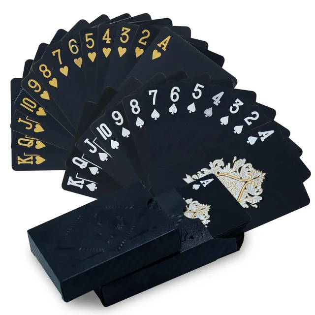 CCLife Carte Poker jeu cartes plastique noir-or 2x54 étanche