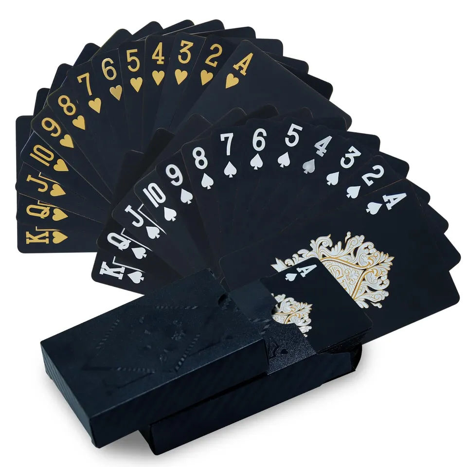 CCLife Carte Poker jeu cartes plastique noir-or 2x54 étanche