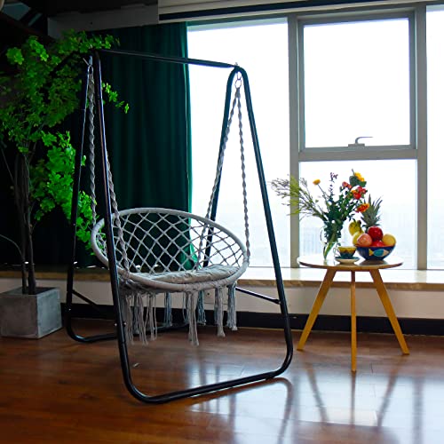 CCLIFE Fauteuil suspendu macramé gris clair 100 kg support