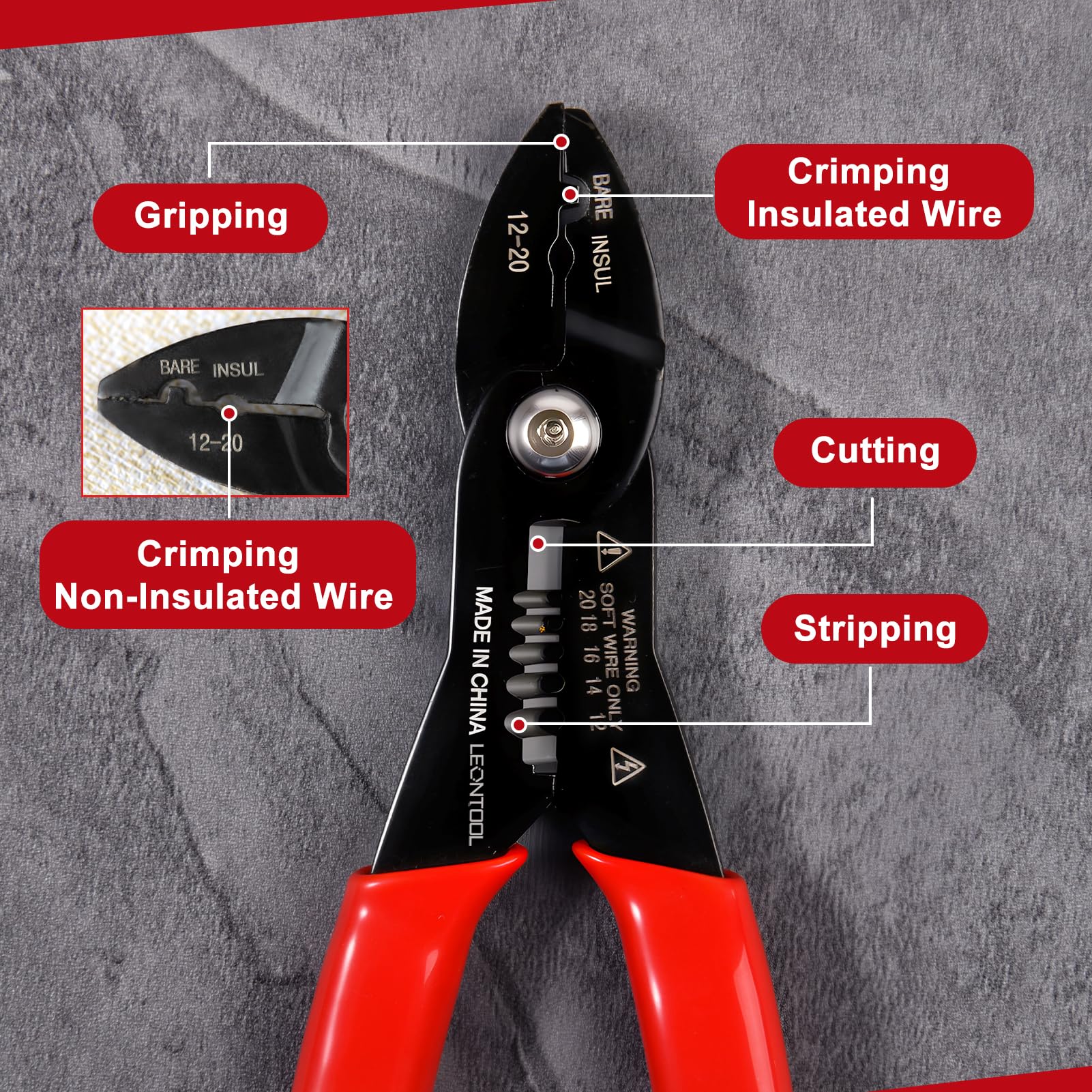 LEONTOOL Pinces pince à dénuder 4 en 1 PVC 17,8 cm