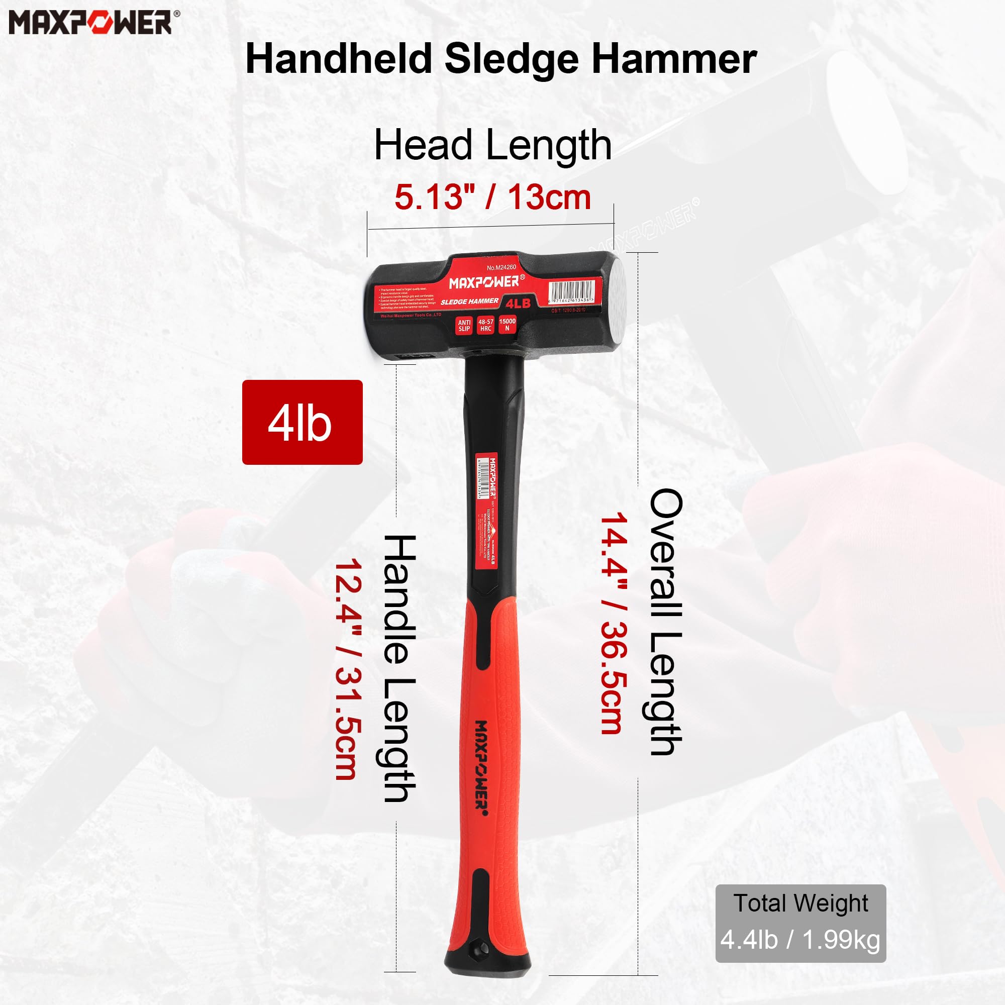 MaxPower Outils de frappe massette 1,8 kg fibre de verre 310 mm