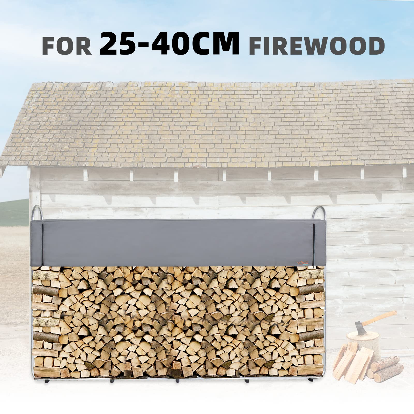 CCLIFE DIY Tools range-bûches métal bâche bois 25-40 cm