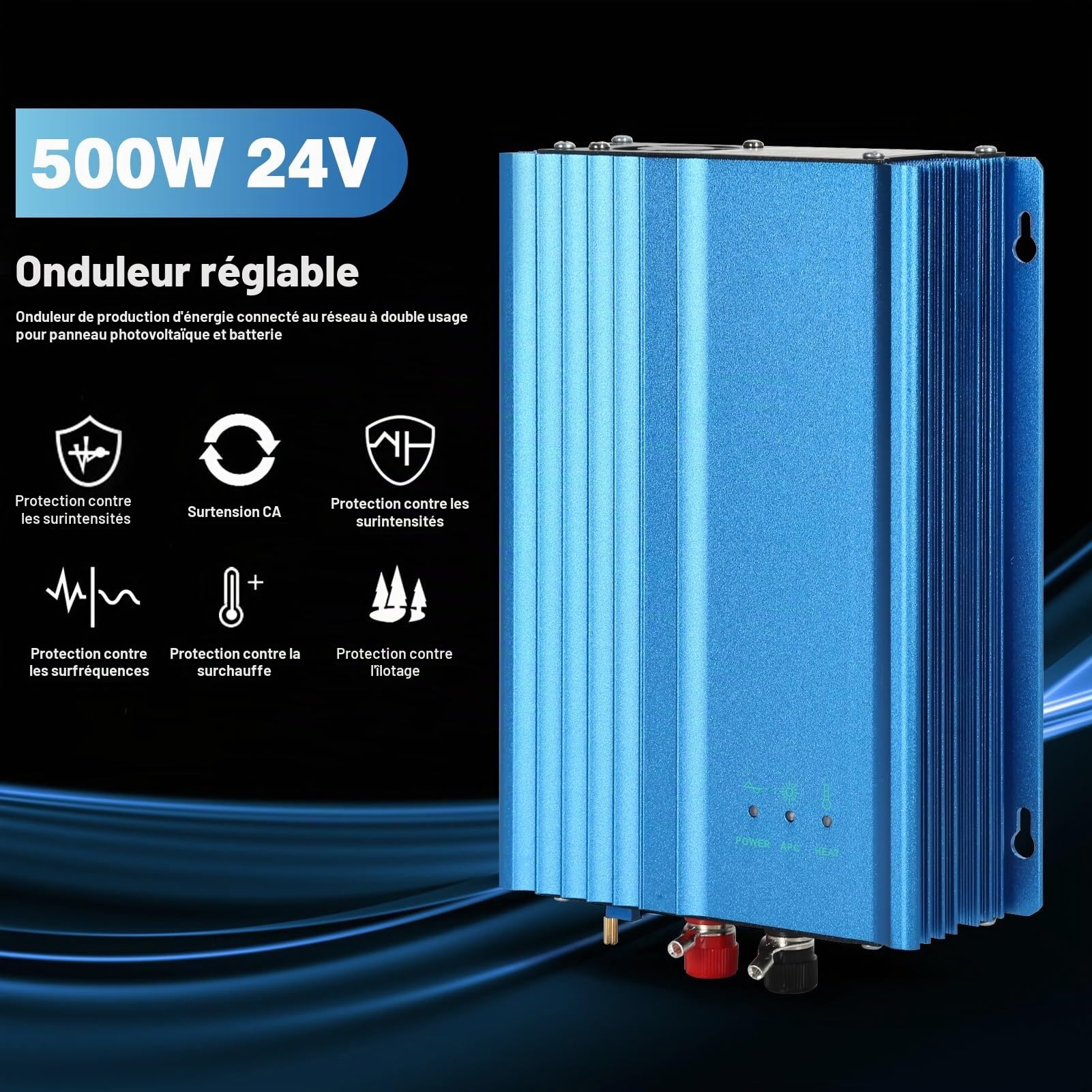 Jadeshay Solaire Photovoltaïque 500W Micro Onduleur 24V 220V MPPT