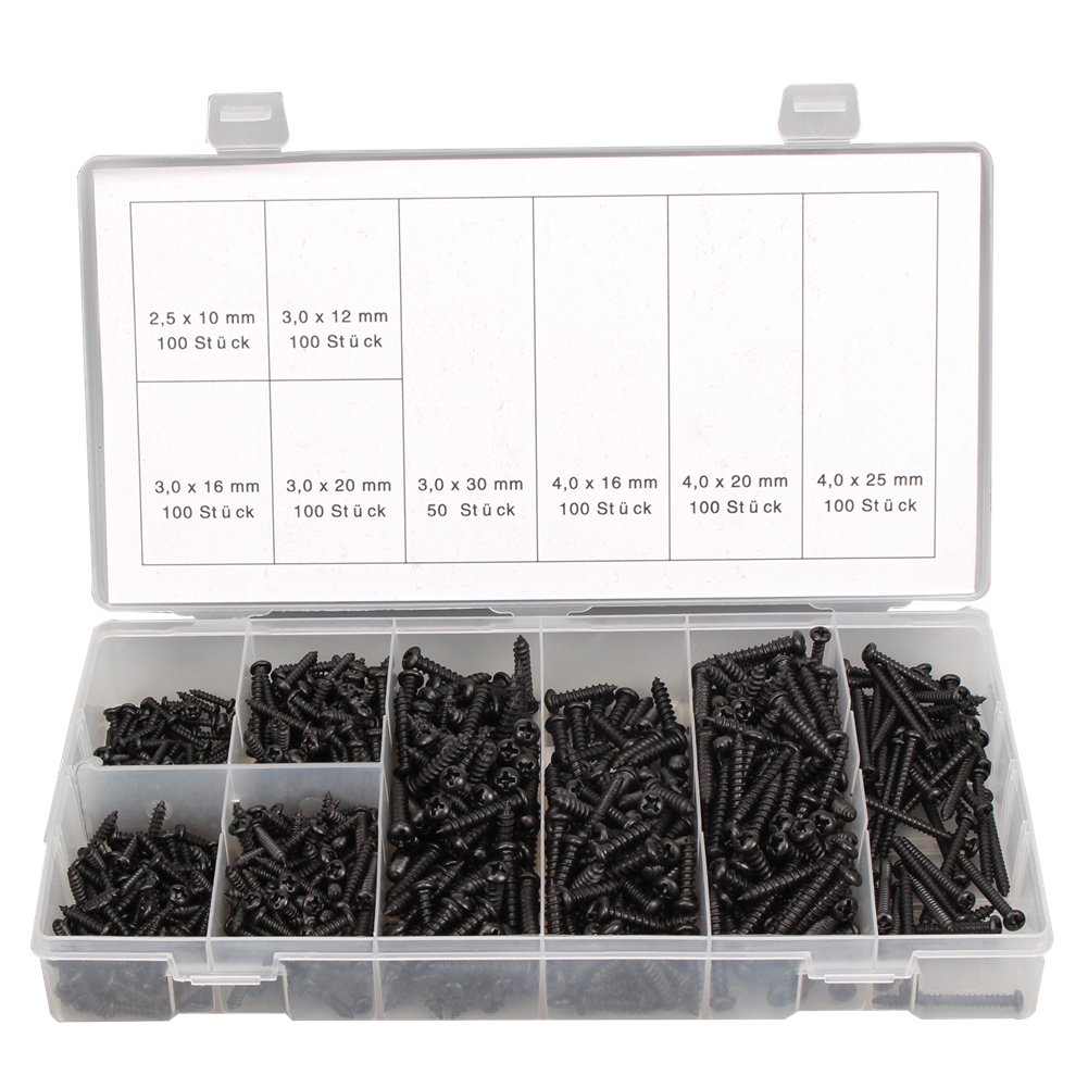 CCLIFE DIY Tools Coffret vis à tôle autoperceuses 750 pièces noires