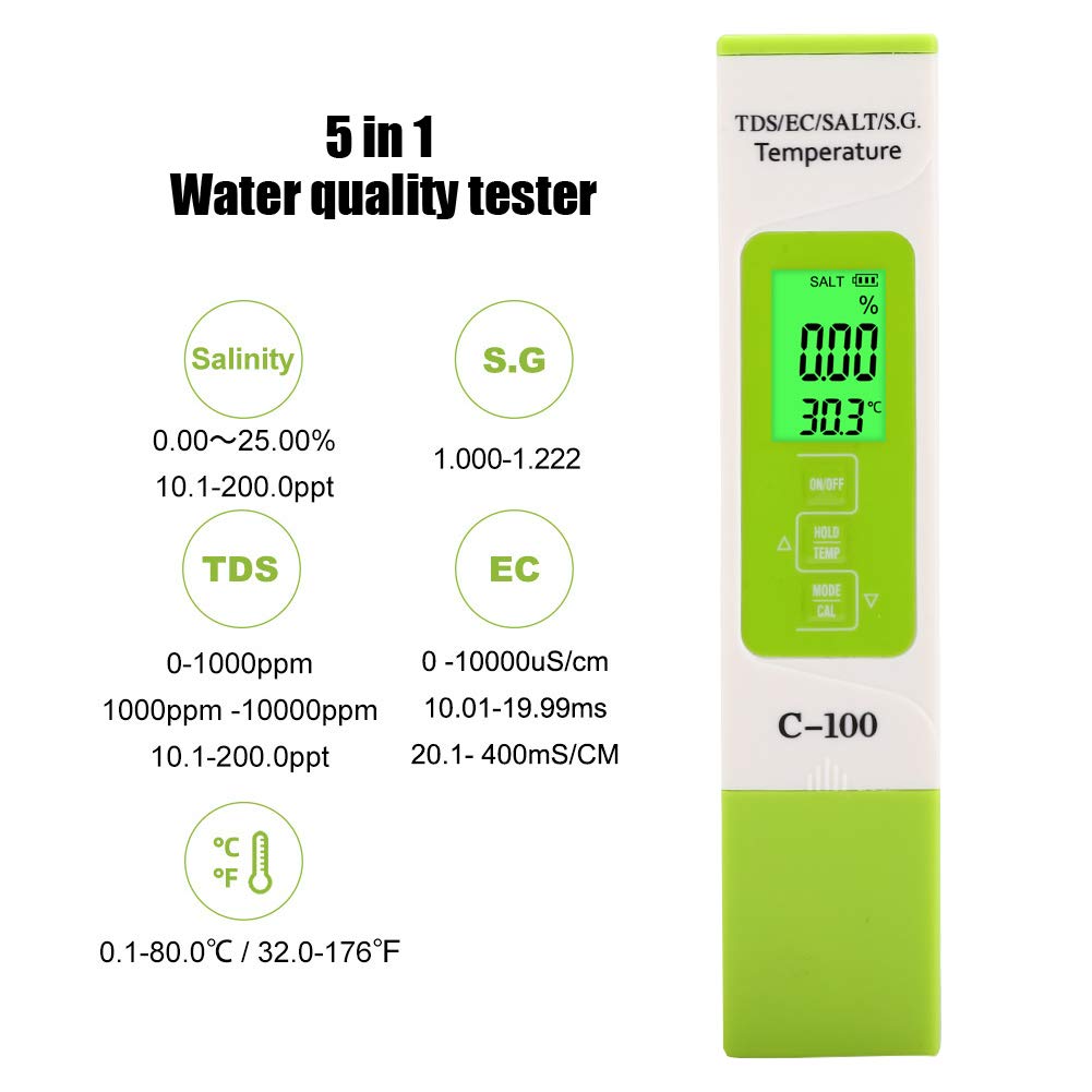 OUKENS C-100 testeur eau 5 en 1 salinité TDS EC