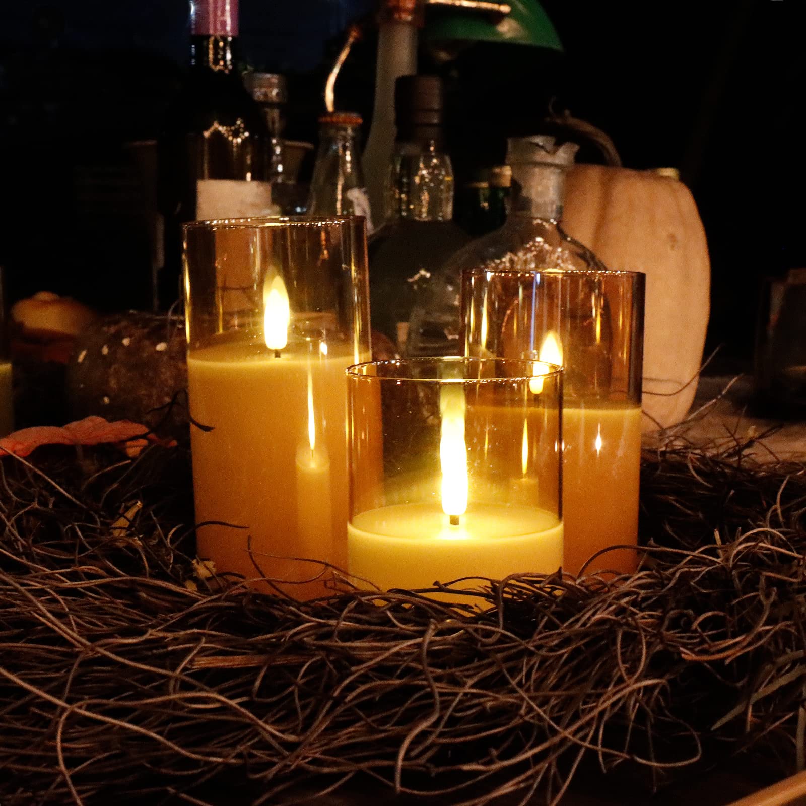 CCLIFE DIY Tools bougies LED verre doré 3 pièces télécommande