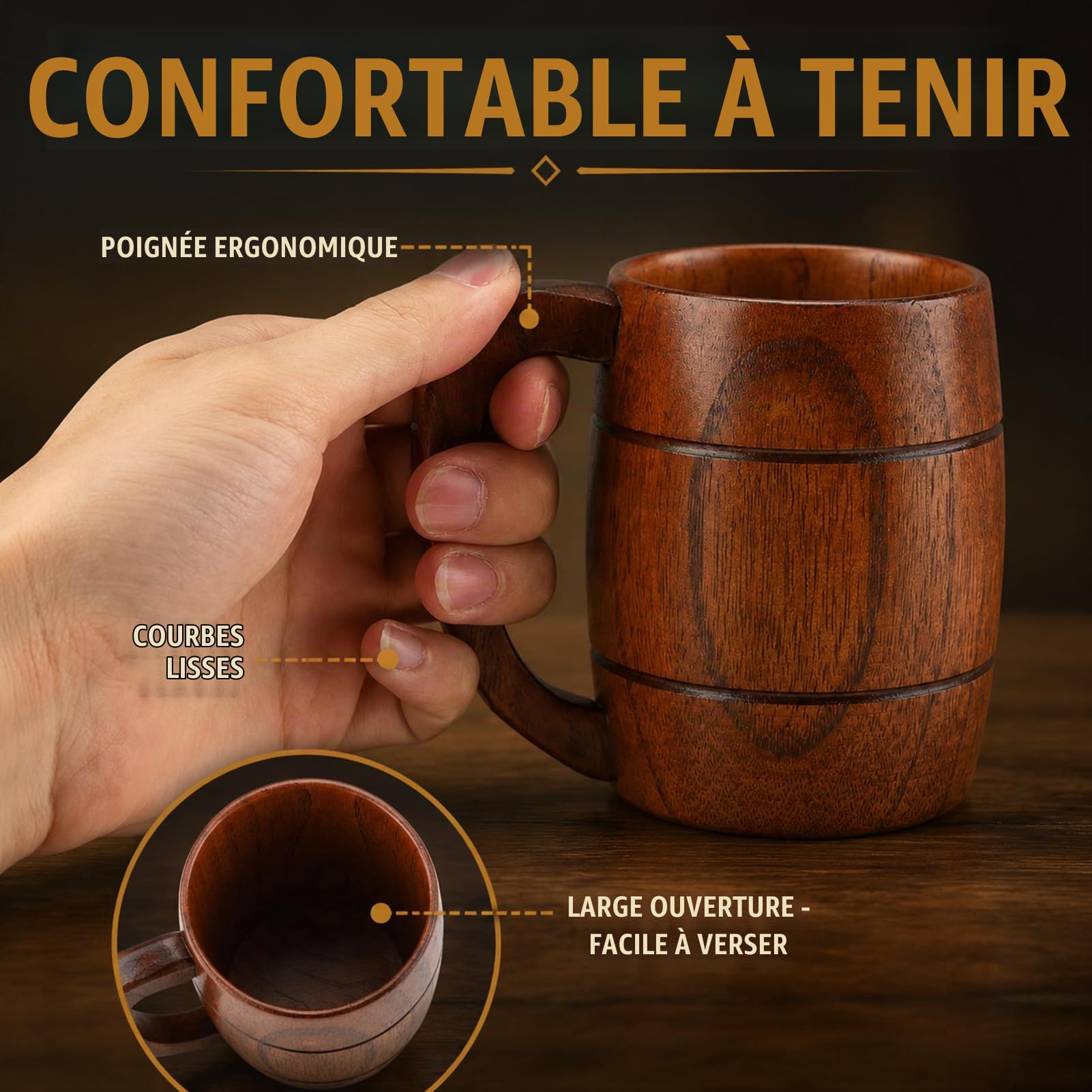 Jadeshay Tasse en Bois 350ml Chope Bière Rétro