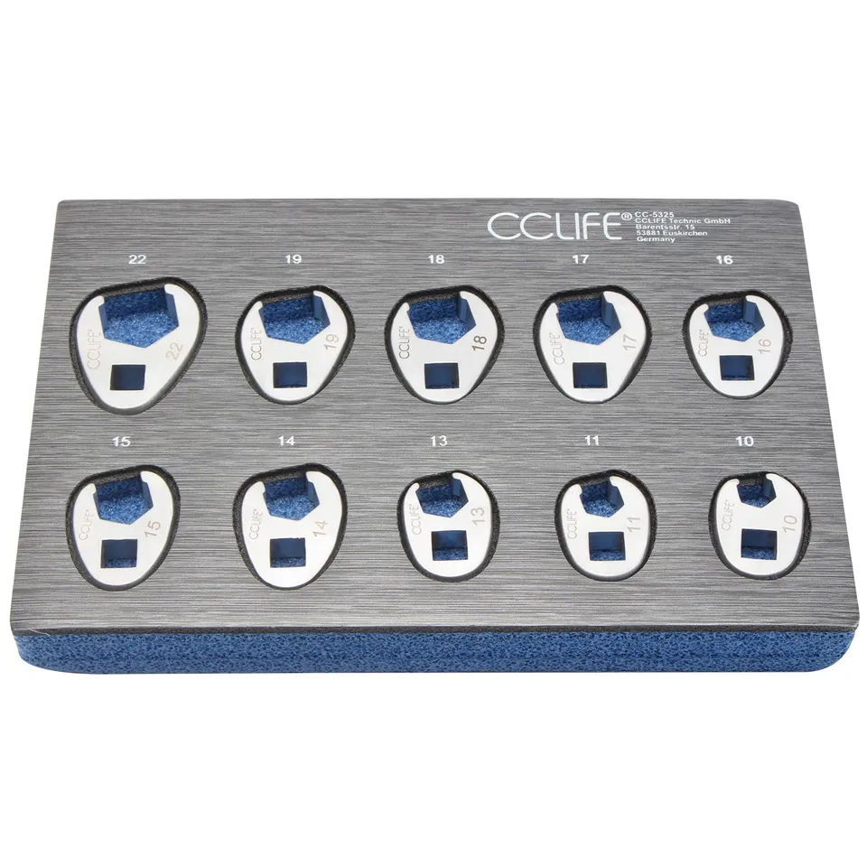 CCLIFE Wrenches Jeu 10 clés crowfoot 10-22mm 3/8 CR-V