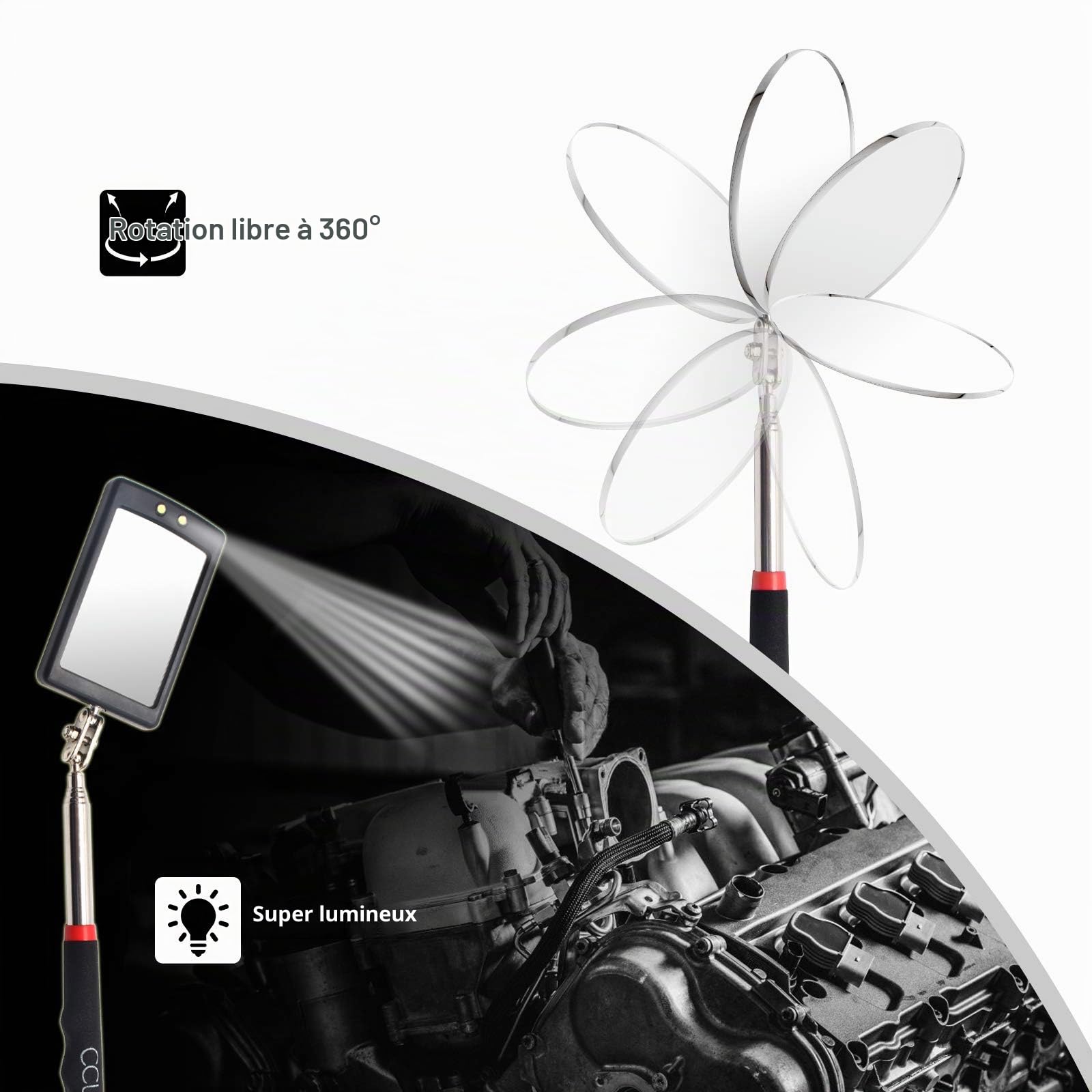 CCLife DIY Tools kit 7 aimant télescopique miroir LED