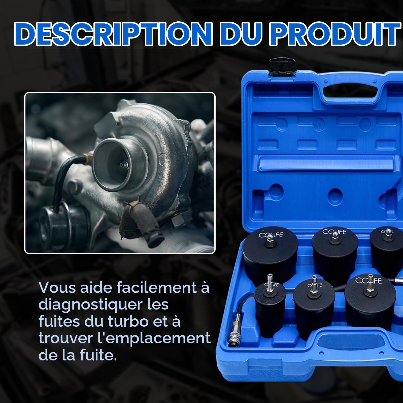 CCLIFE Test Tools testeur de fuite turbo 9 pièces 35-90 mm