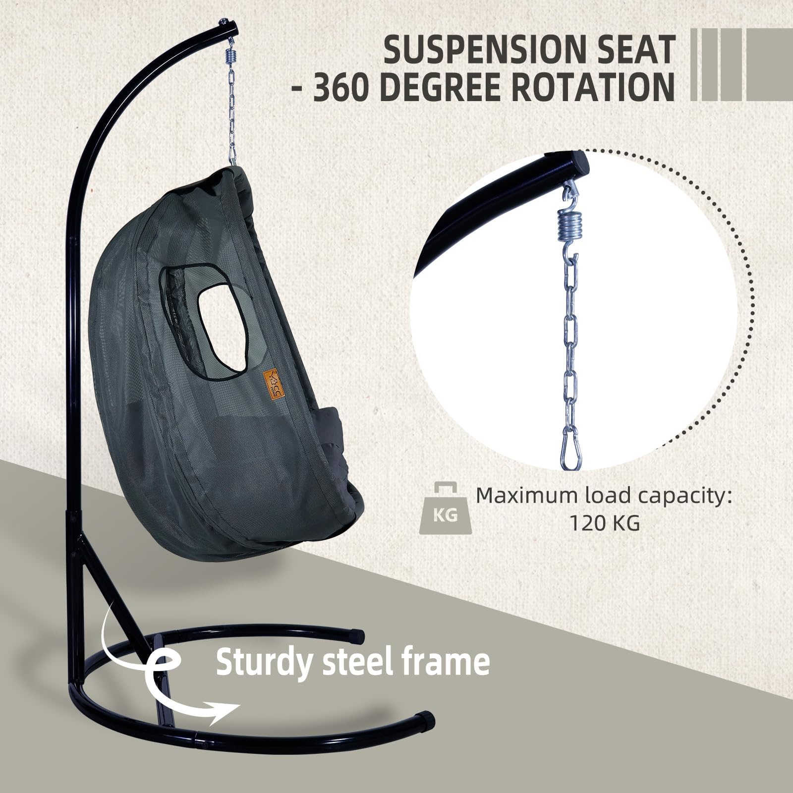 CCLIFE DIY Tools Fauteuil Suspendu Armature Gris 120 kg