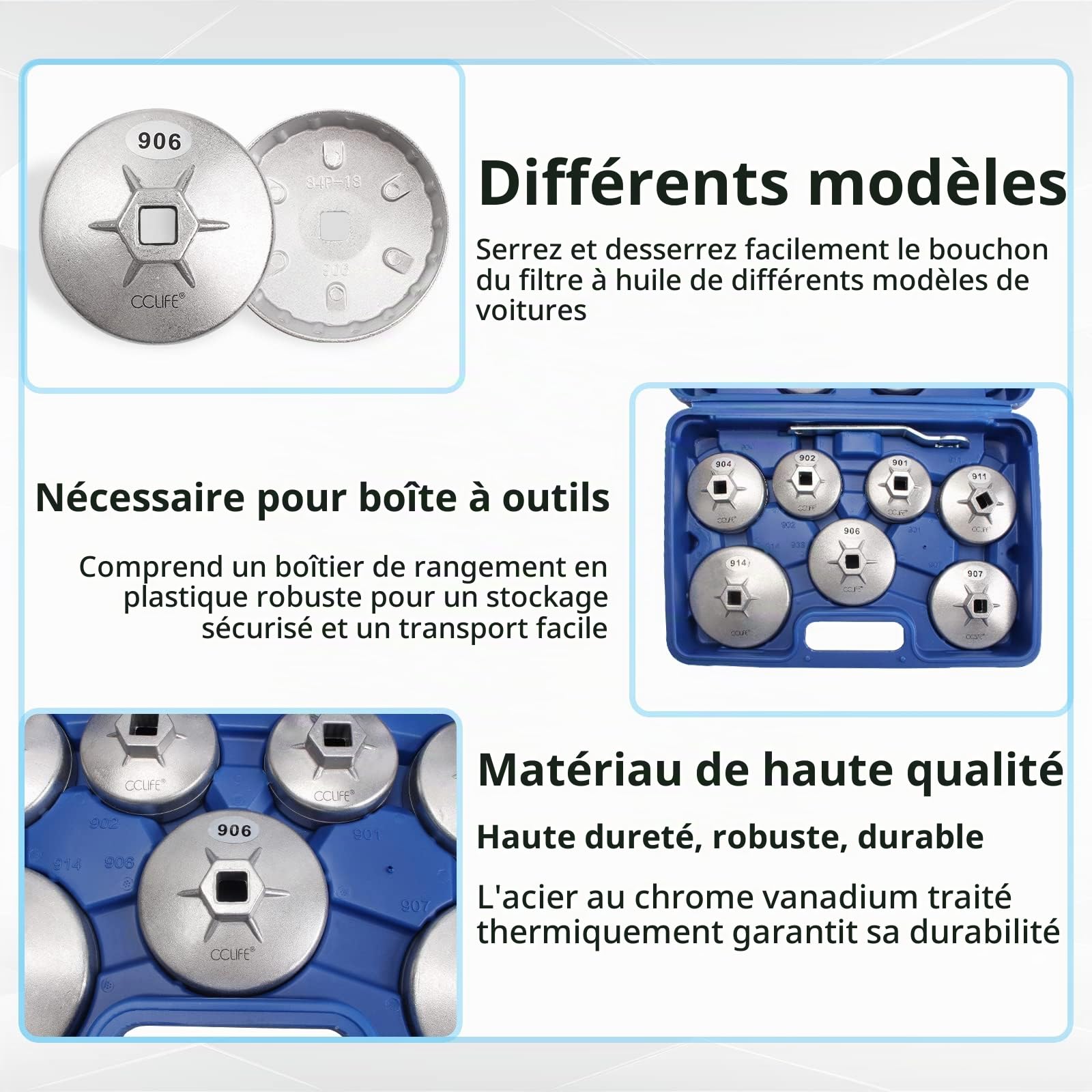 CCLIFE Oil Tools Cloche Filtre à Huile 15 Pcs Alu