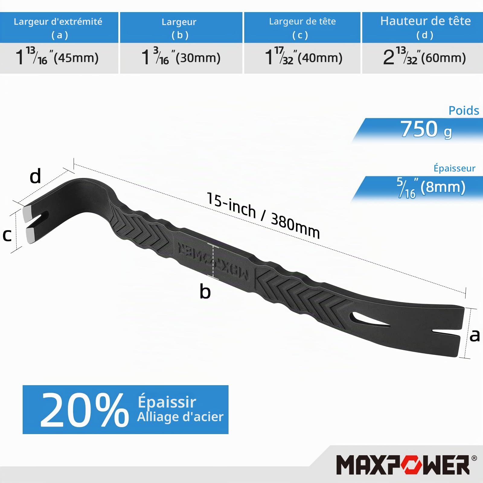 MaxPower Outils de frappe Pied de Biche Lot 2 Noir 300+380mm