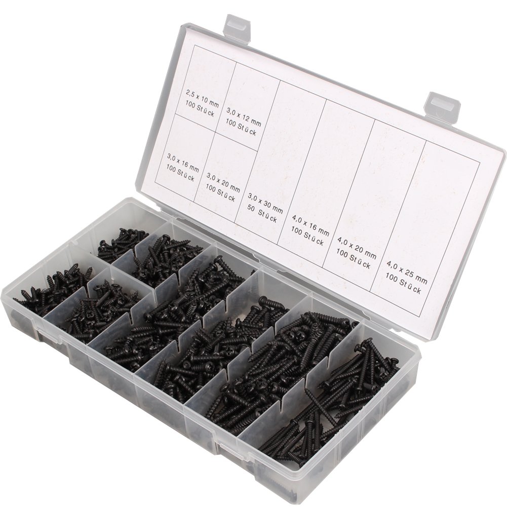 CCLIFE DIY Tools Coffret vis à tôle autoperceuses 750 pièces noires