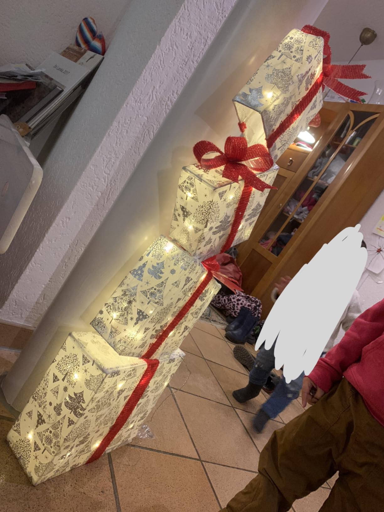 CCLIFE DIY Tools Lot 4 Boîtes Cadeaux LED Noël Beige Blanc