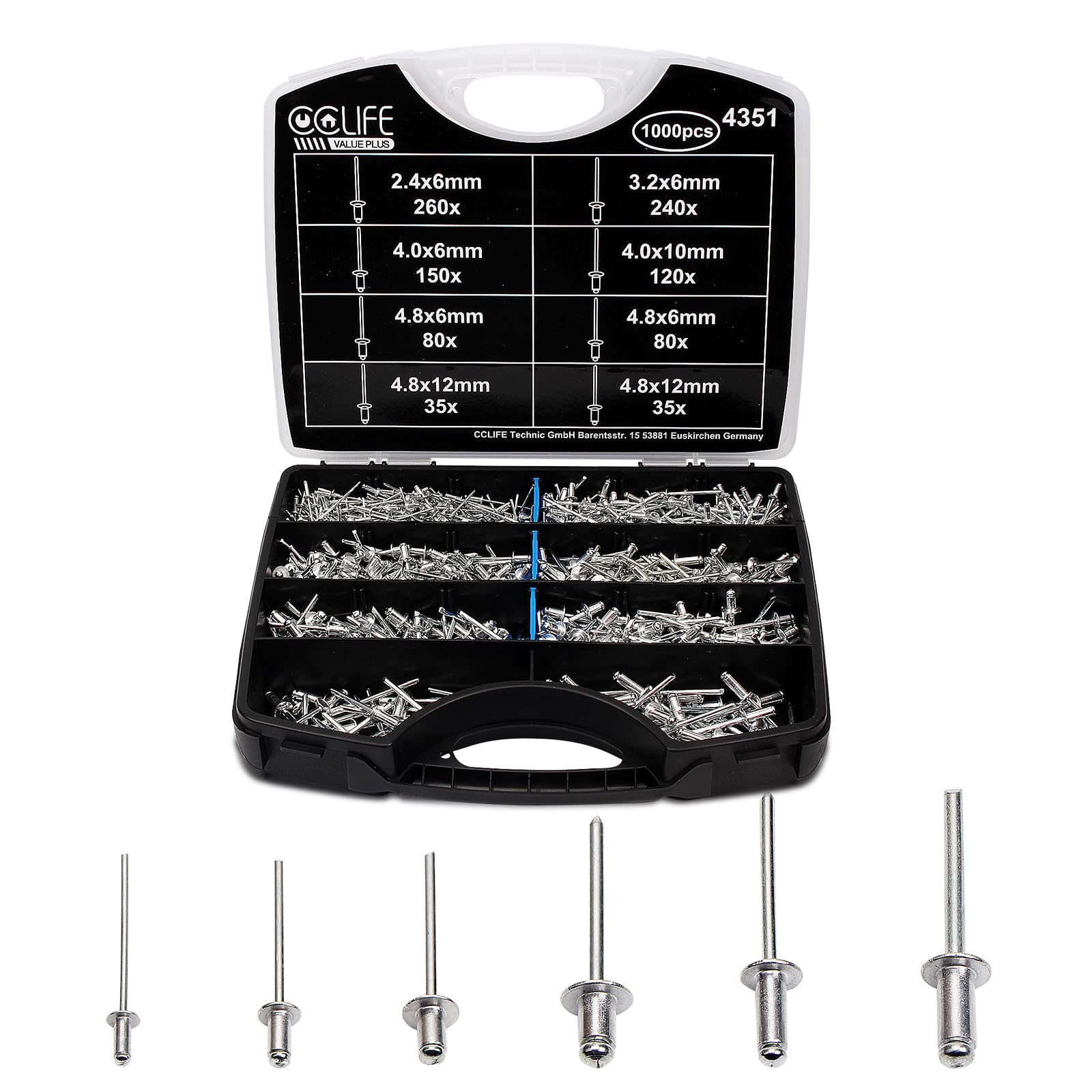 CCLIFE Rivet Guns boîte rivets aveugles alu 1000 pièces