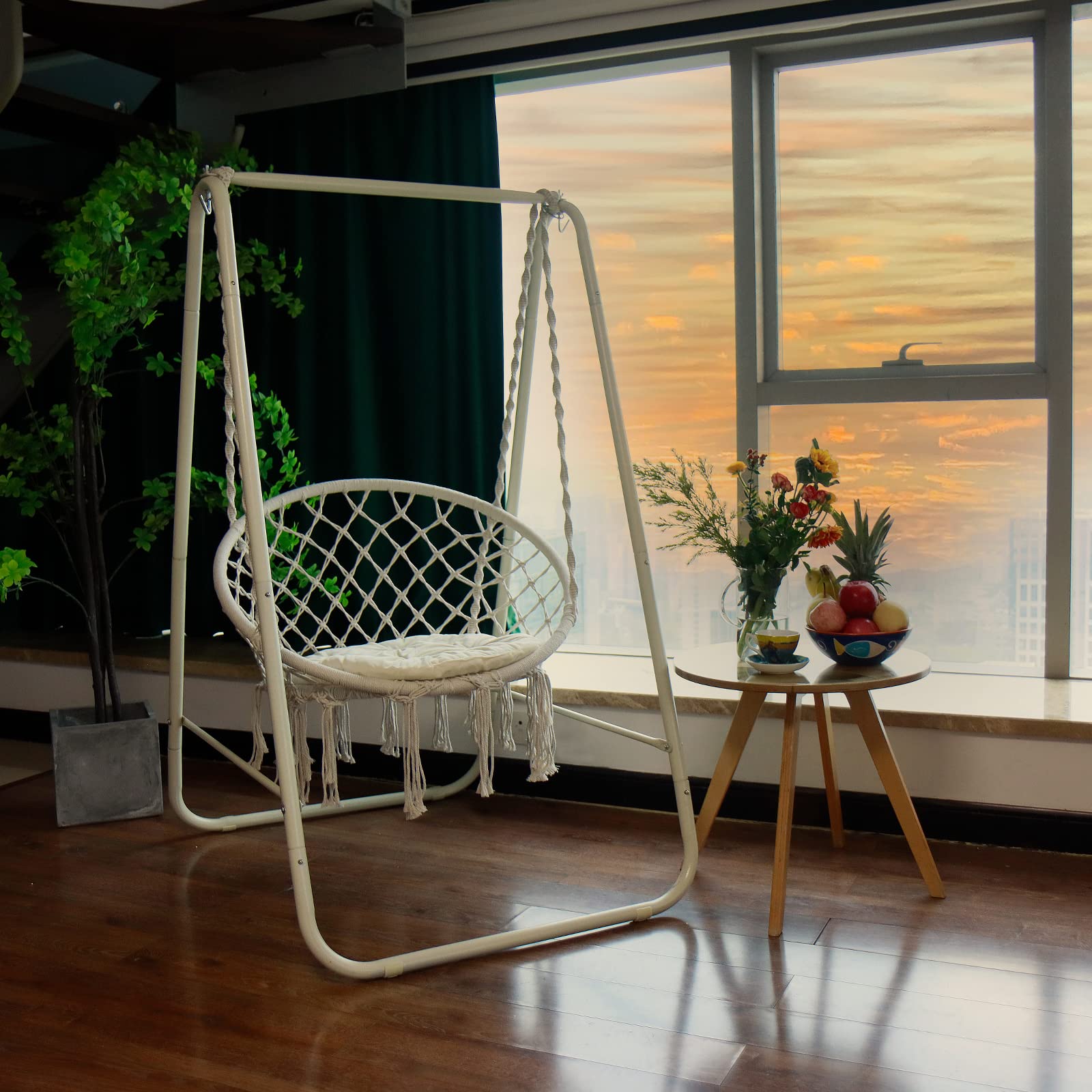 CCLIFE Fauteuil suspendu macramé beige 100 kg avec support