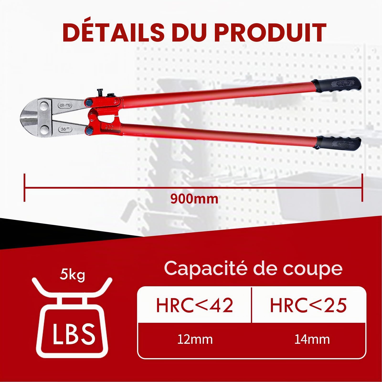 CCLife DIY Tools coupe-boulons 900 mm coupe 12 mm Cr-Mo