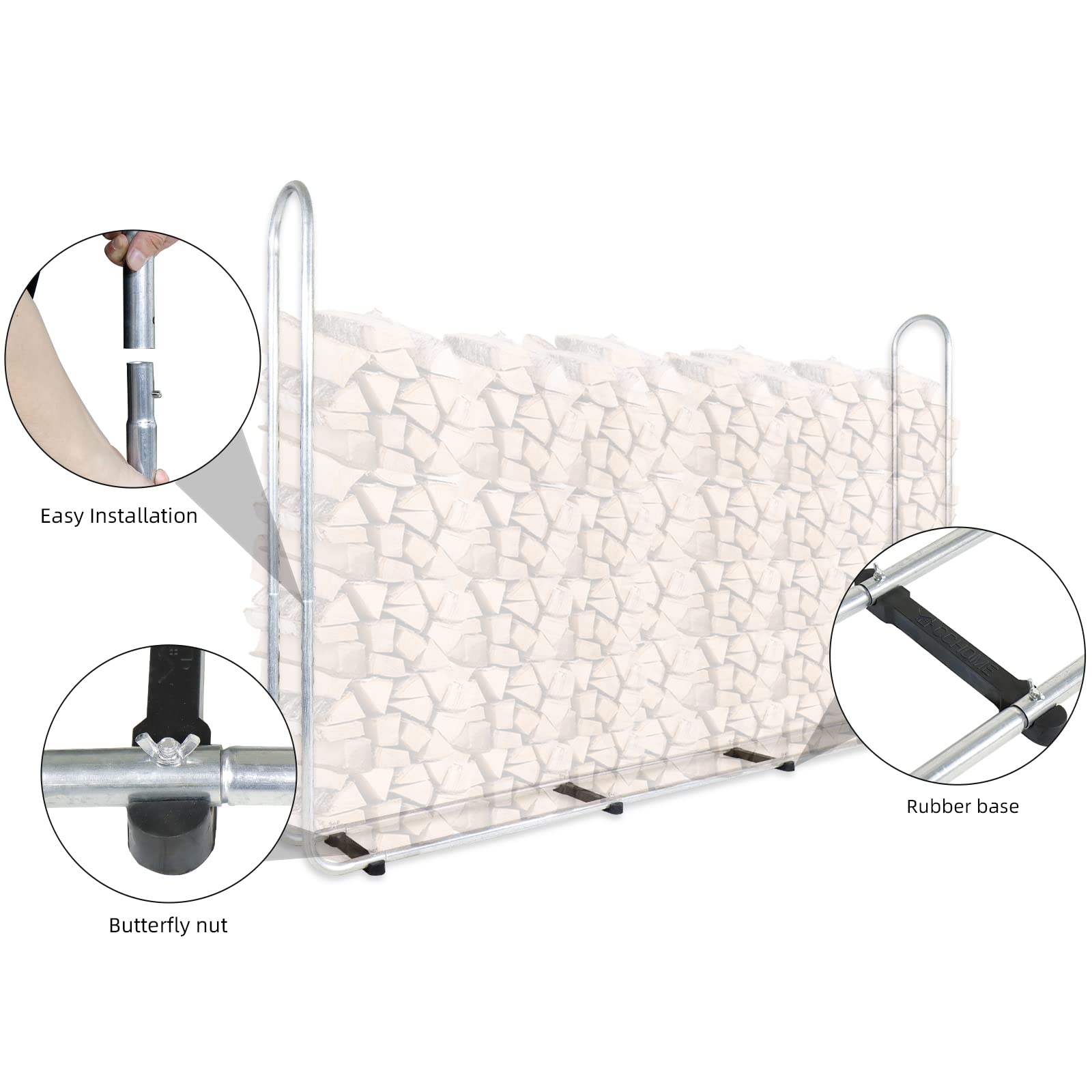 CCLIFE DIY Tools range-bûches métal bois 25-40 cm housse
