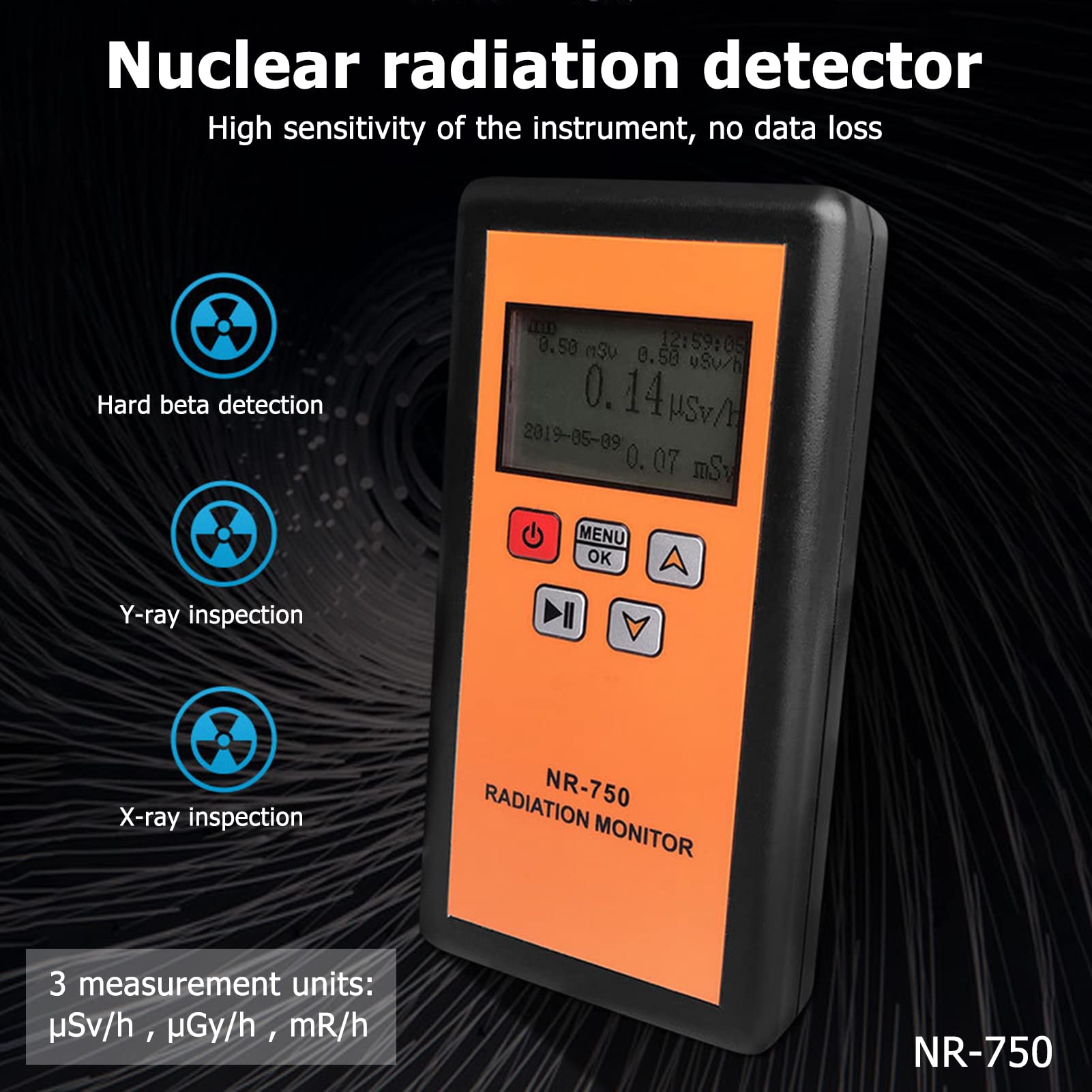 Jadeshay Détecteur radiation NR-750 compteur Geiger orange